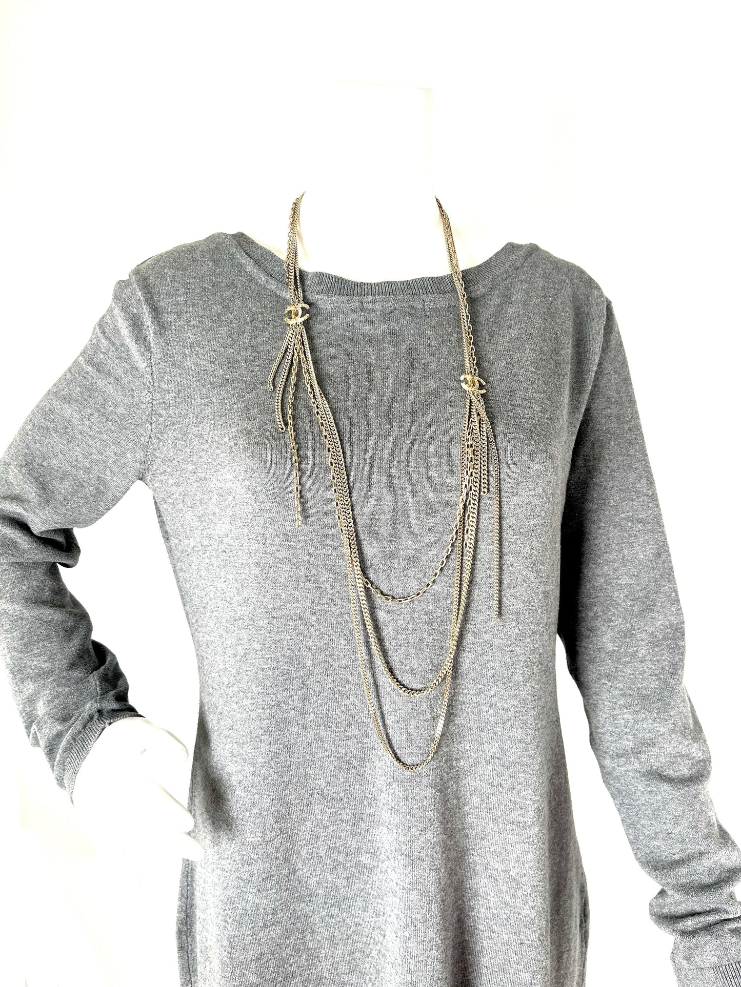 Chanel Gold Triple Strand Strass Long Necklace