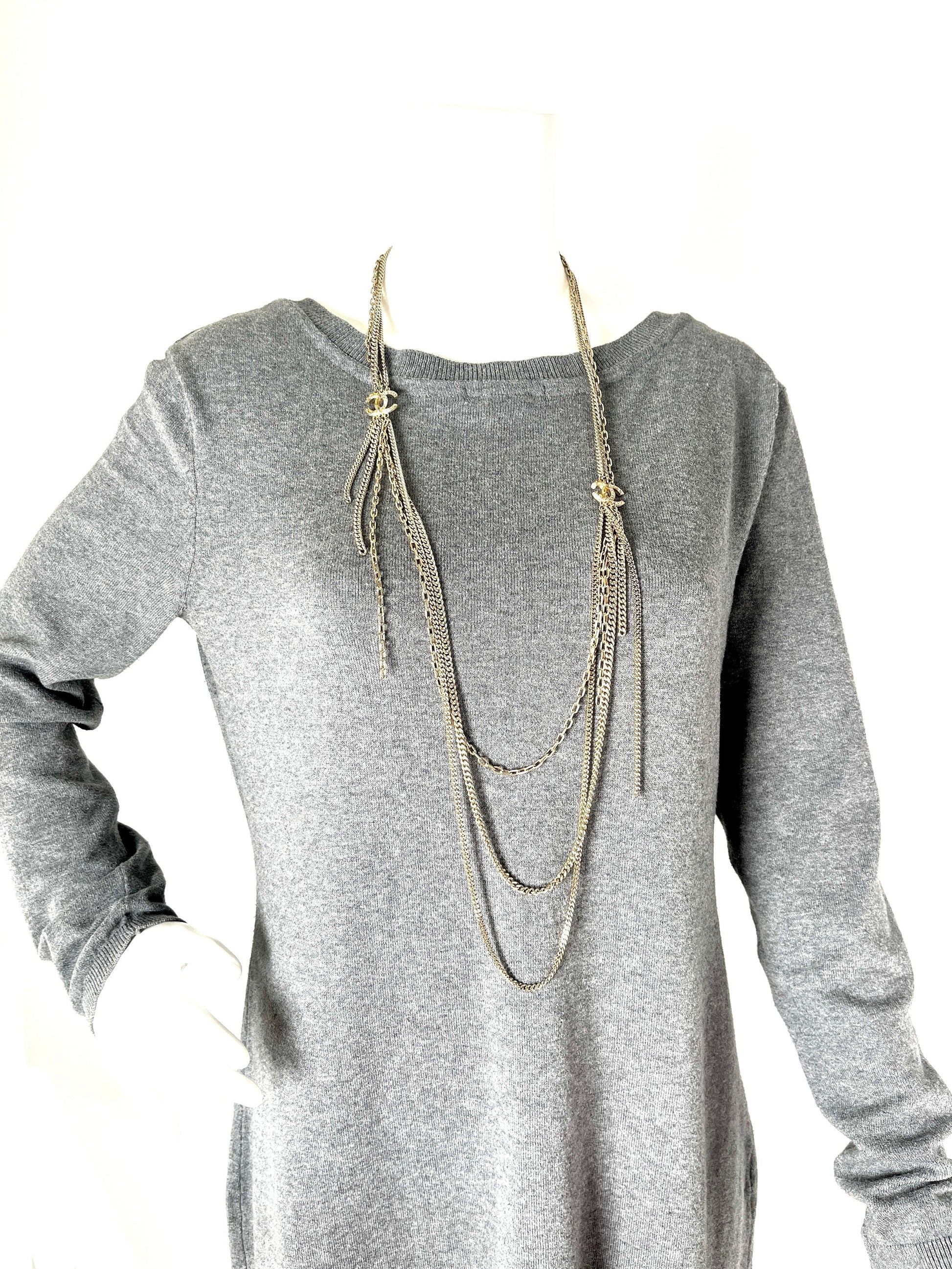 Chanel Gold Triple Strand Strass Long Necklace