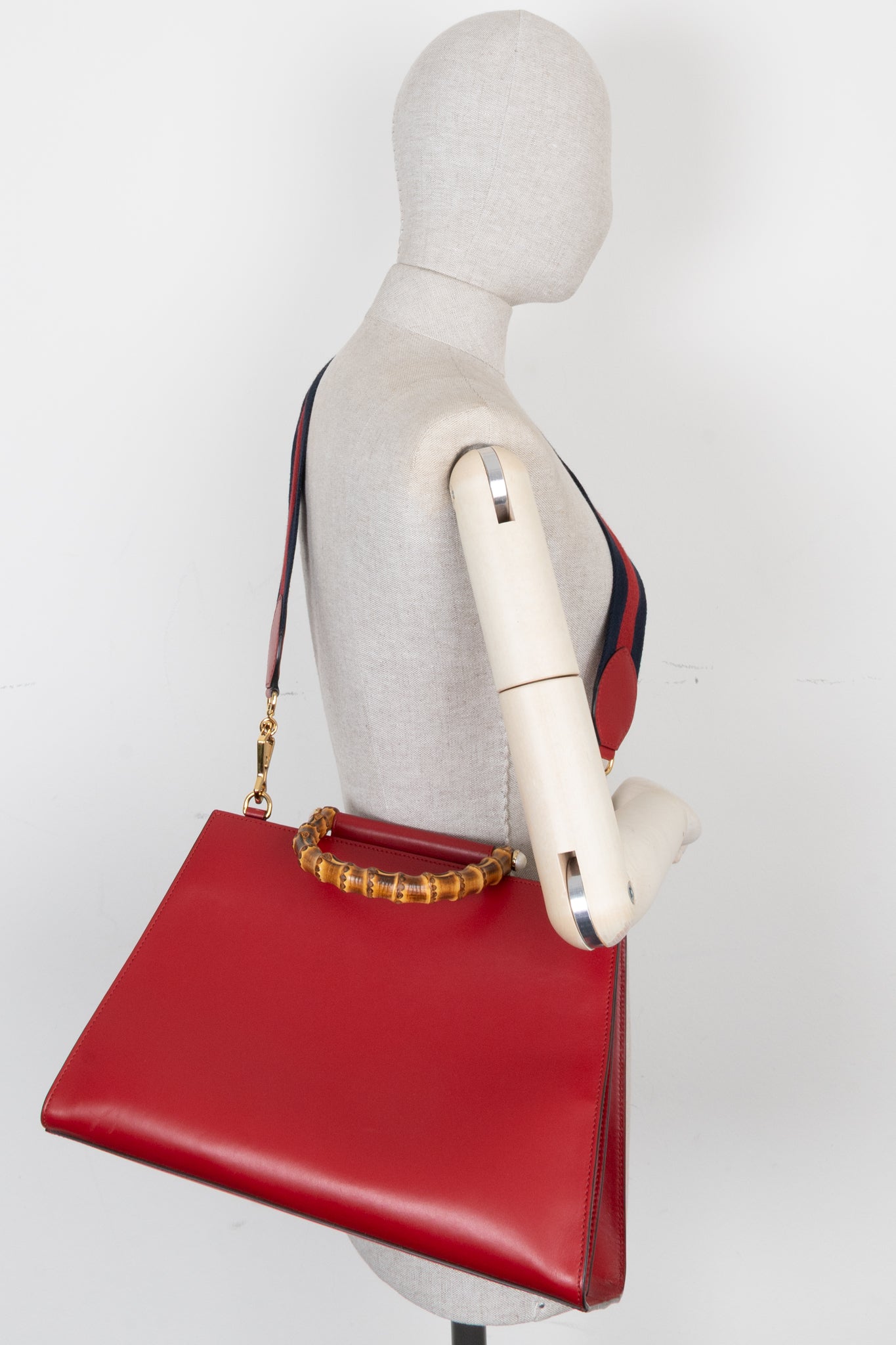 GUCCI Bamboo Top Handle Tote Bag Red