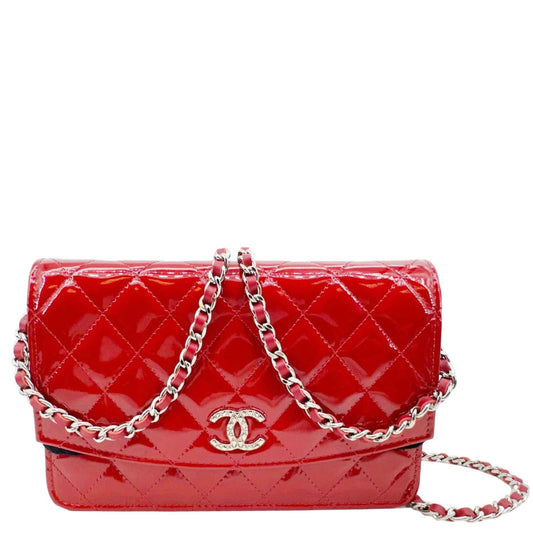 Chanel Brilliant WOC Quilted Patent Leather Red Travel Bag