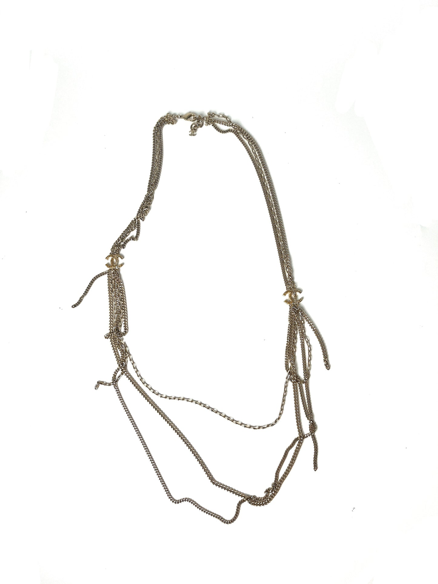 Chanel Gold Triple Strand Strass Long Necklace