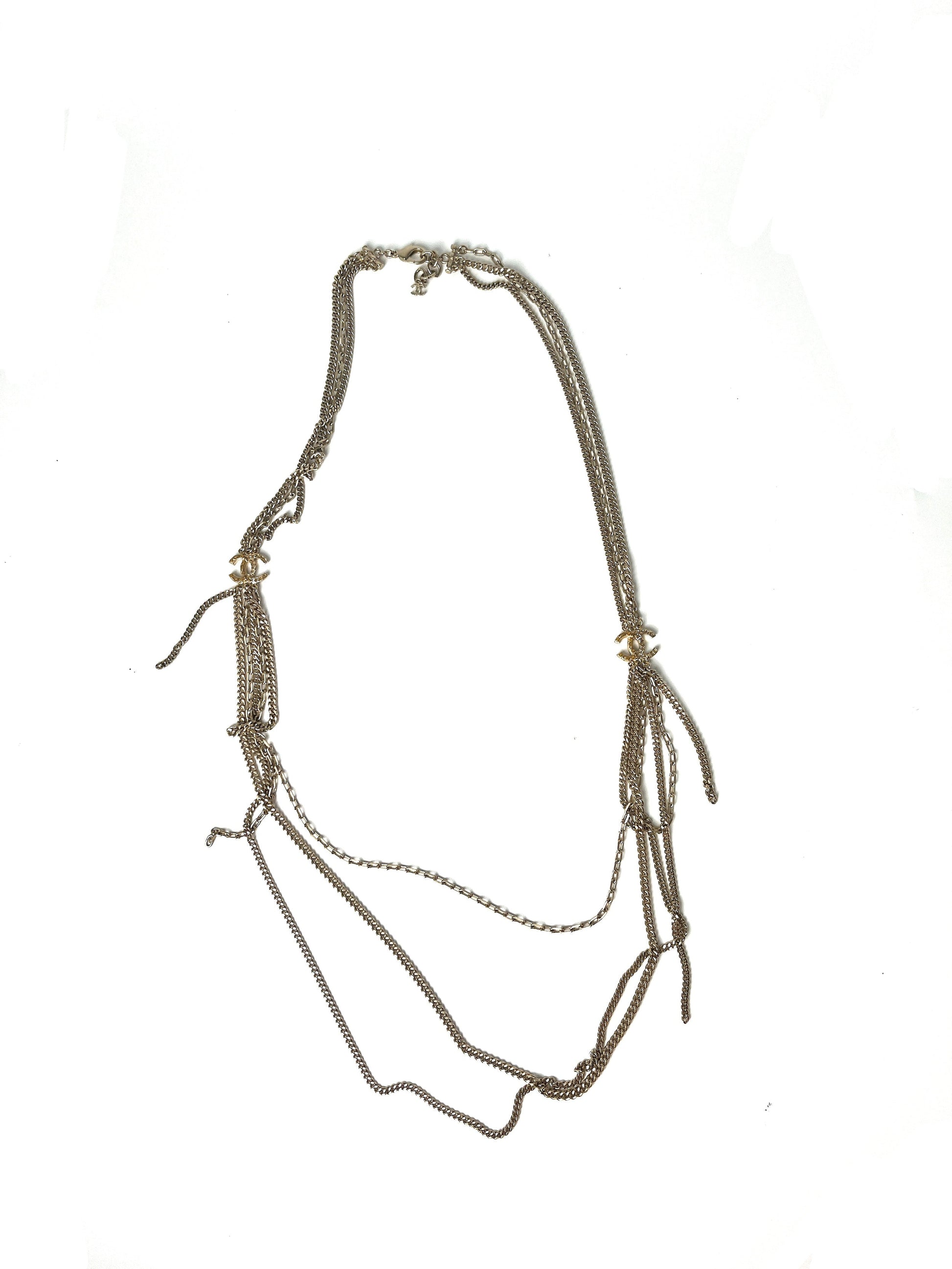 Chanel Gold Triple Strand Strass Long Necklace