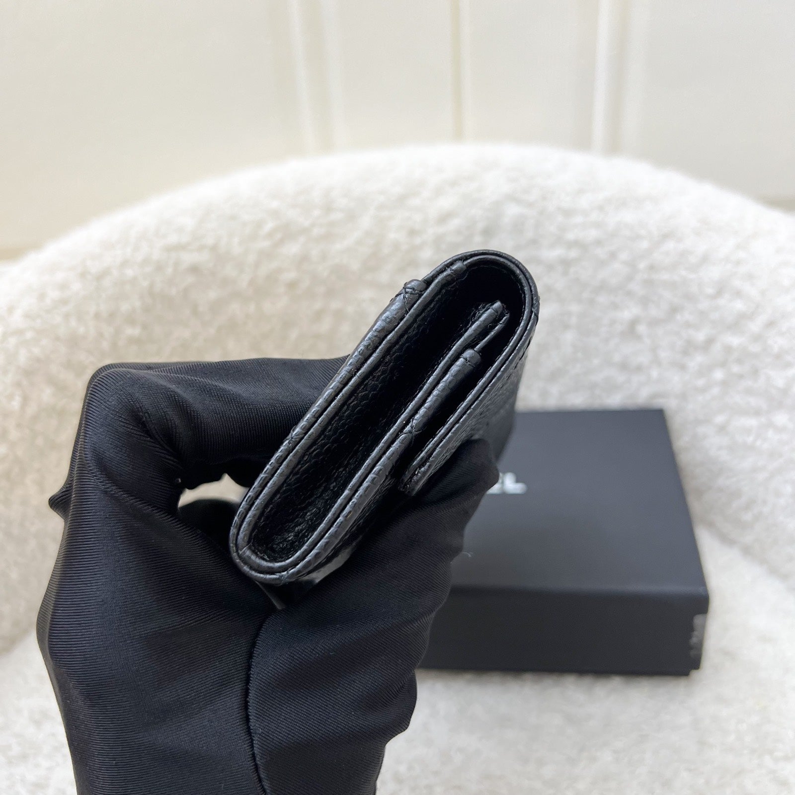 Chanel Classic Snap Card Holder in Black Caviar and Shw Handbag
