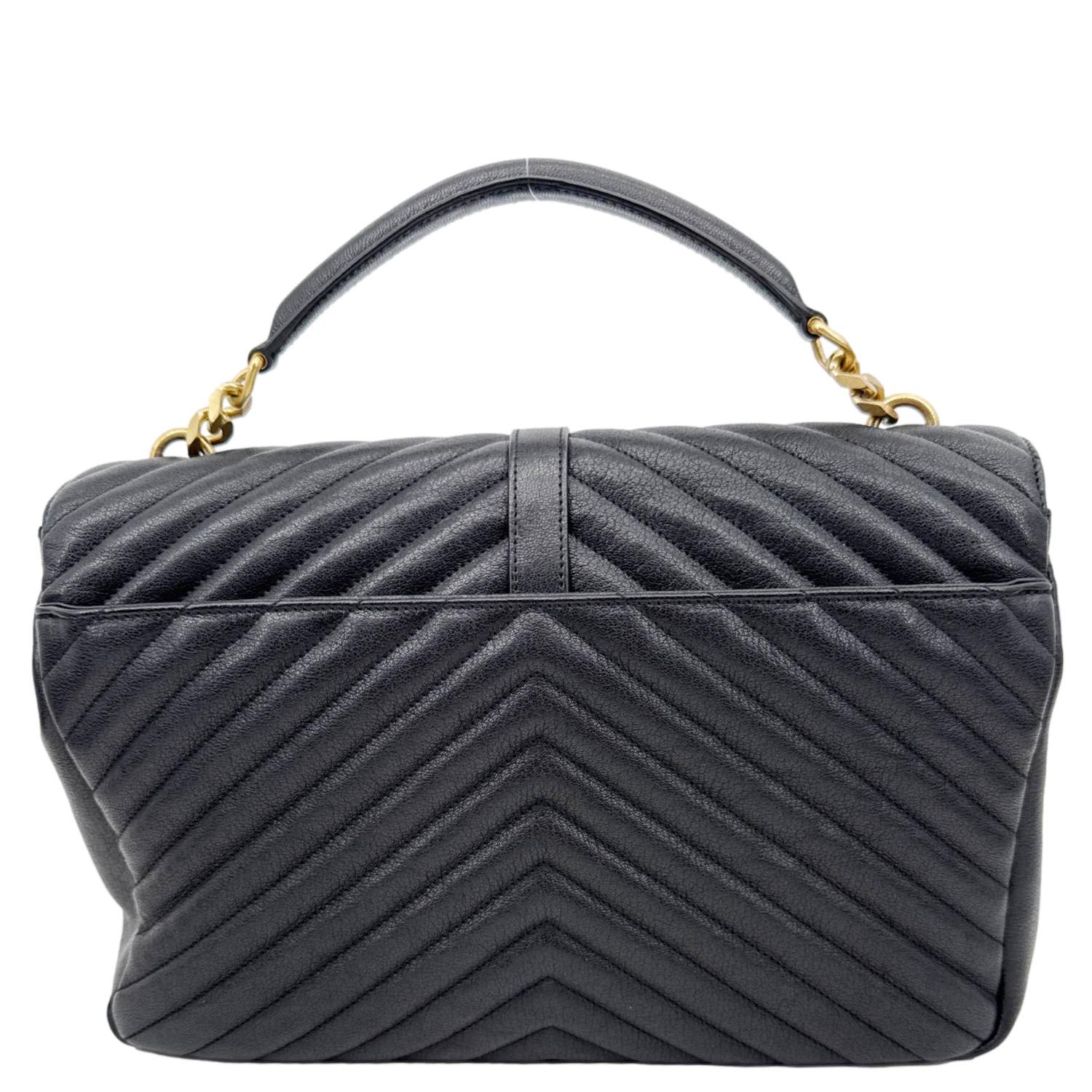 YSL Saint Laurent Yves College Chevron Crossbody Bag Leather Monogram Black Chevron College Satchel
