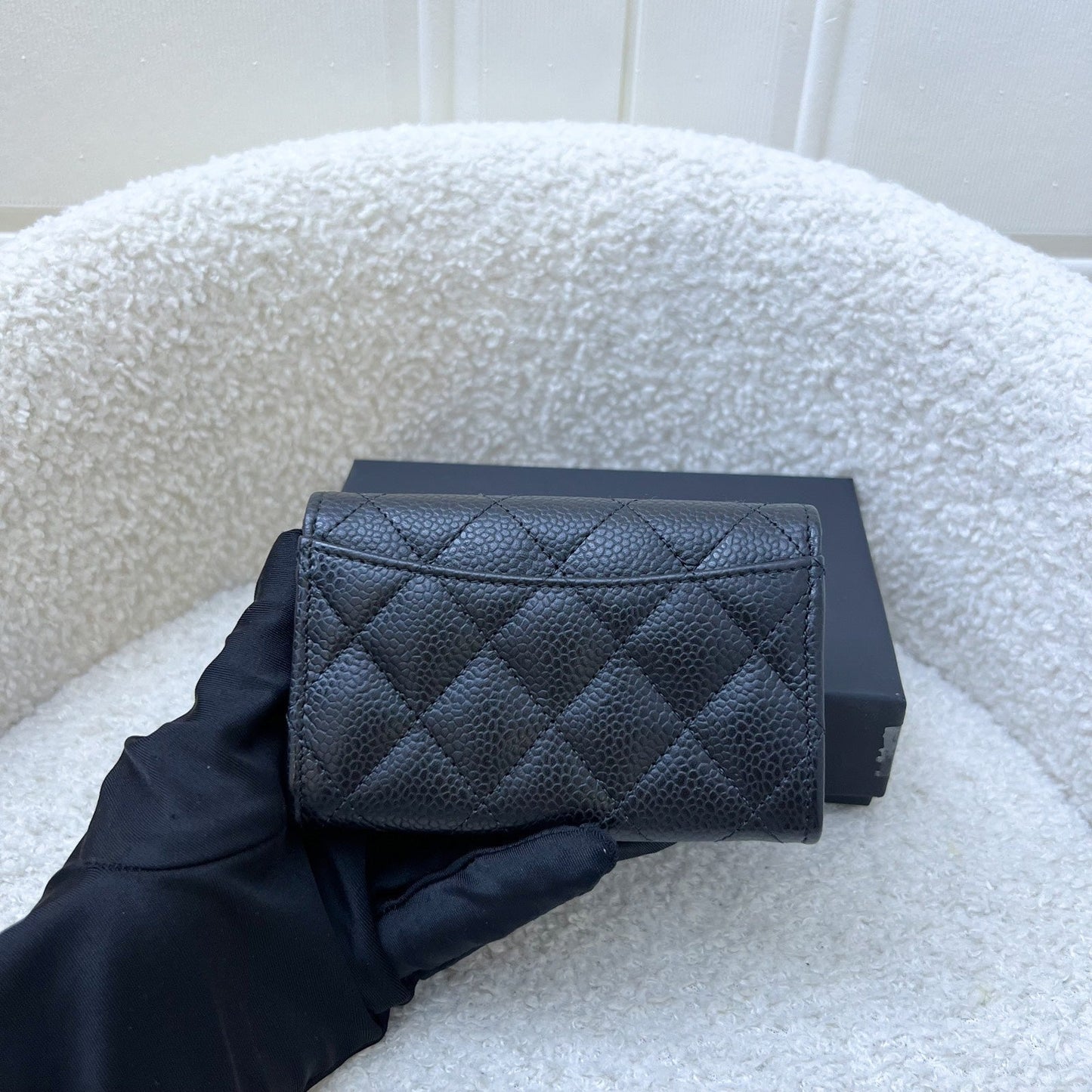 Chanel Classic Snap Card Holder in Black Caviar and Shw Handbag