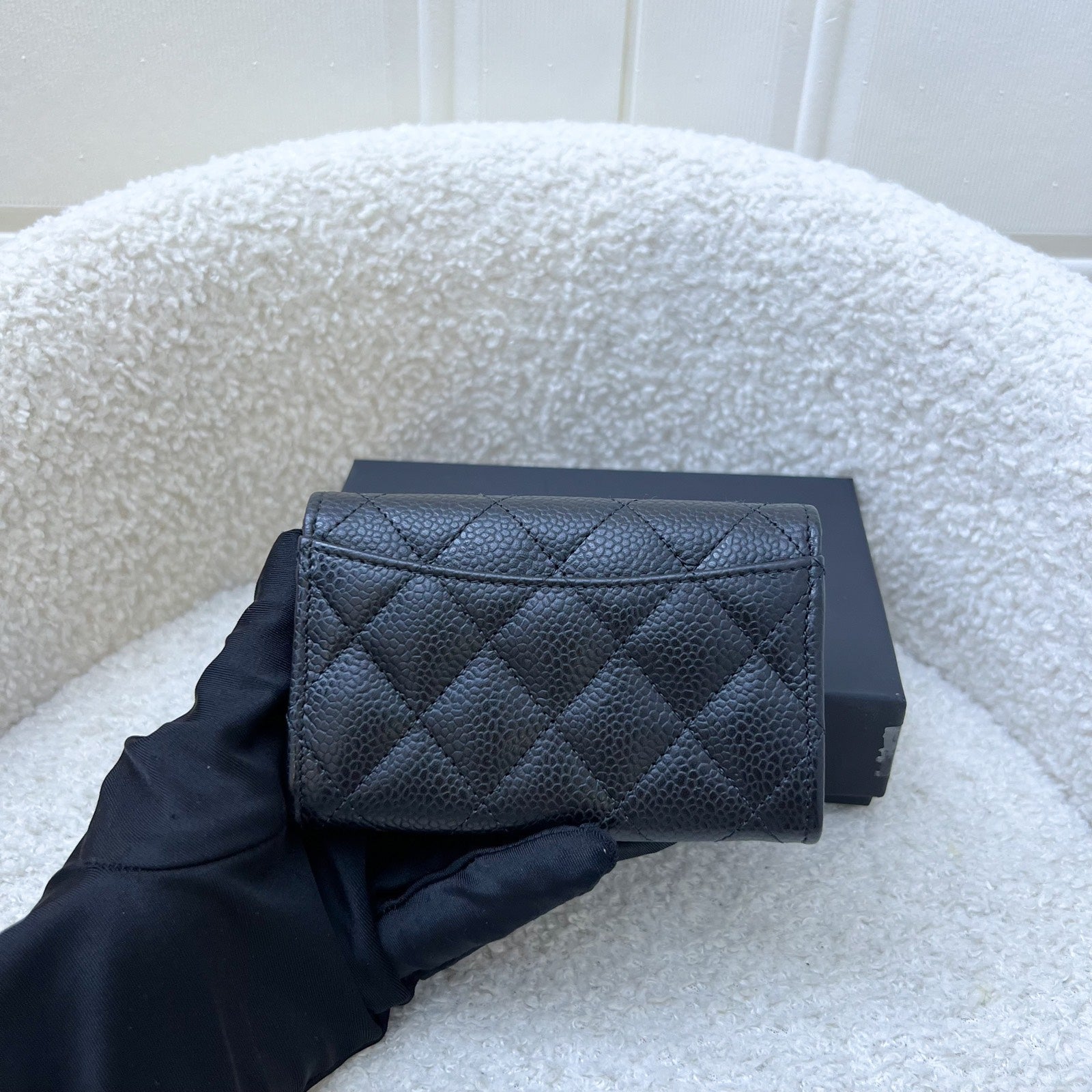 Chanel Classic Snap Card Holder in Black Caviar and Shw Handbag