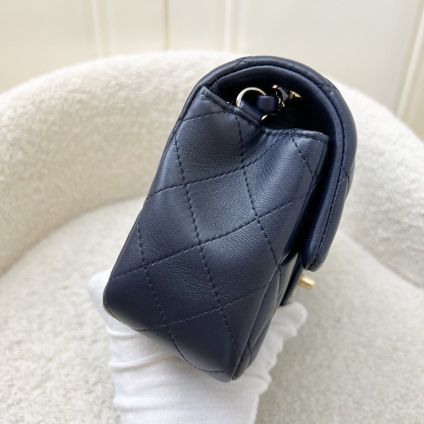 Chanel Classic Mini Rectangular Flap In Navy Lambskin And Lghw Bag
