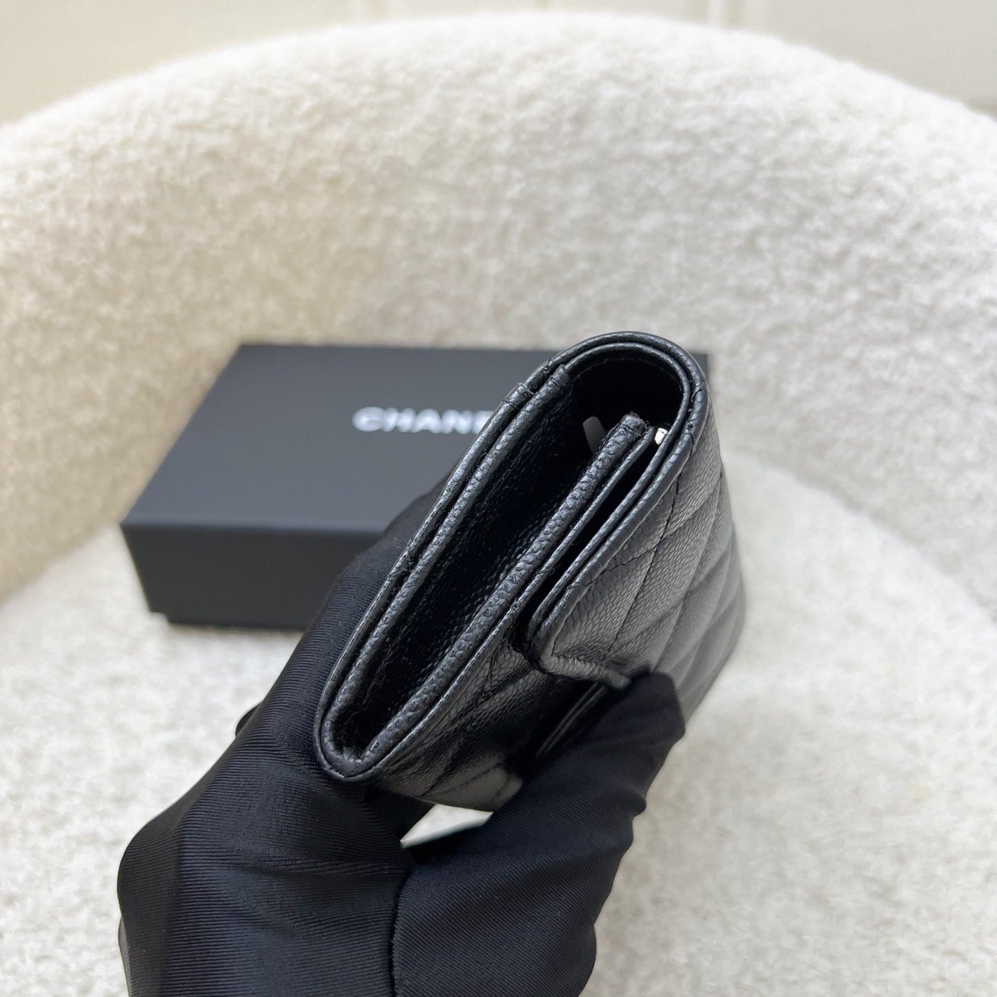 Chanel [brand New Aug 2025] Classic Snap Card Holder with Interior Zip Coin Compartment in Black Caviar and Lghw Handbag