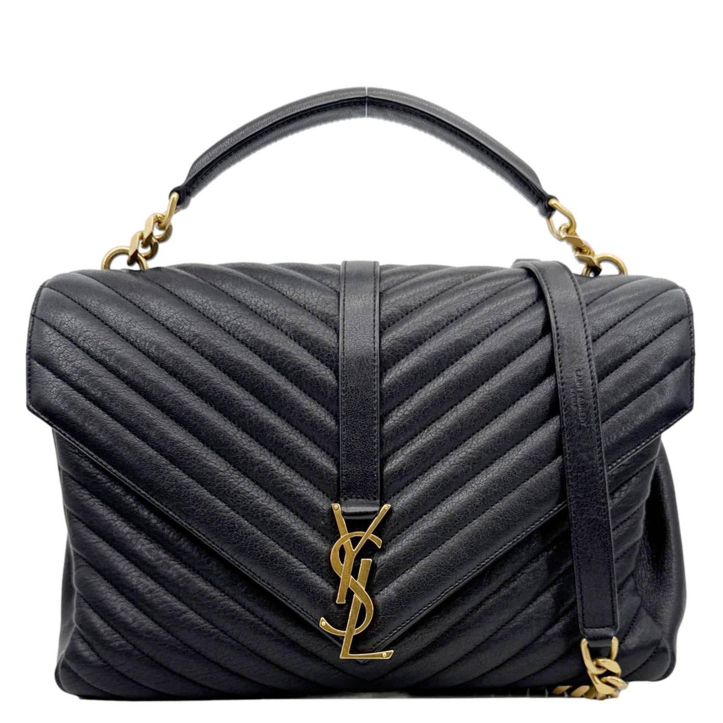 YSL Saint Laurent Yves College Chevron Crossbody Bag Leather Monogram Black Chevron College Satchel