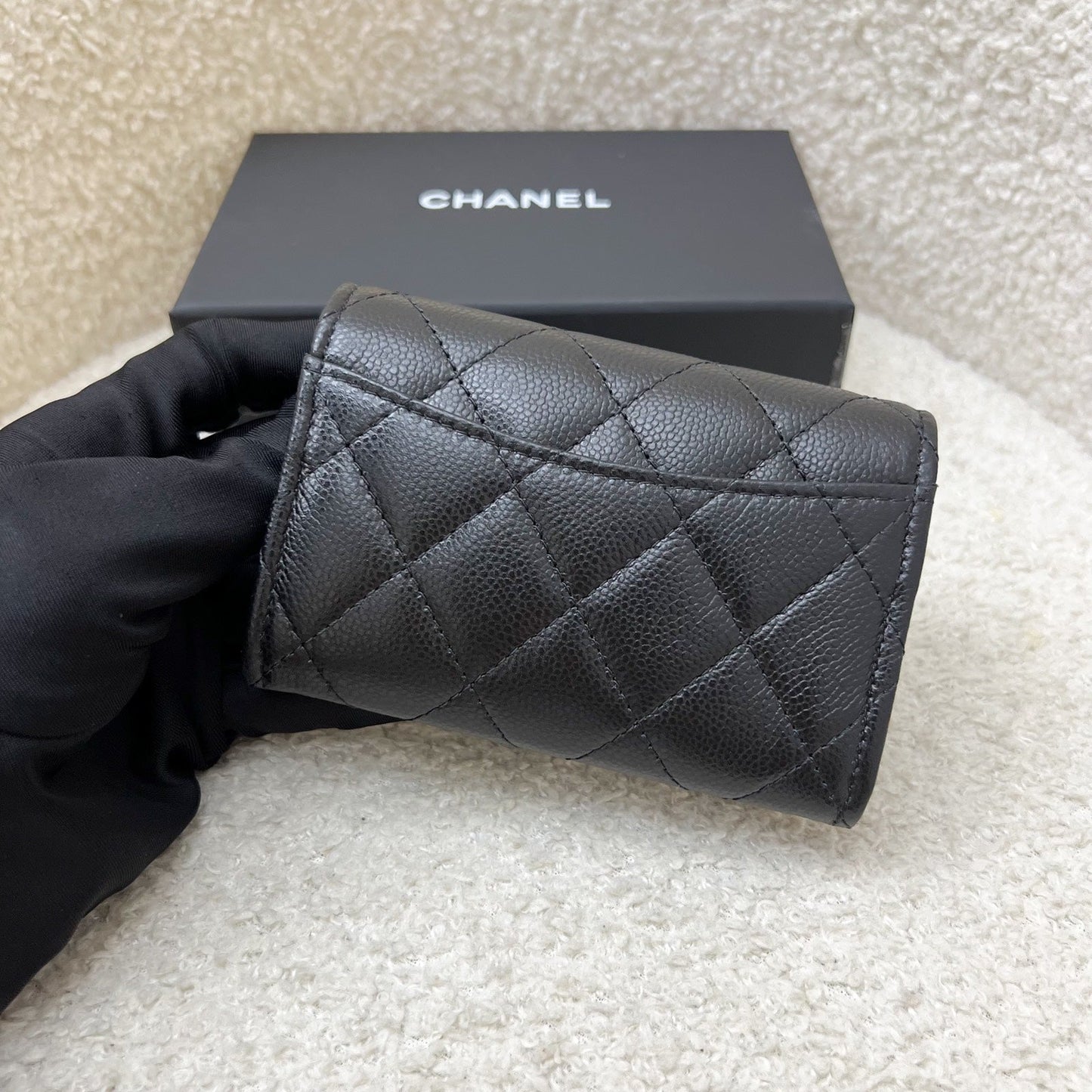 Chanel [brand New Aug 2025] Classic Snap Card Holder with Interior Zip Coin Compartment in Black Caviar and Lghw Handbag