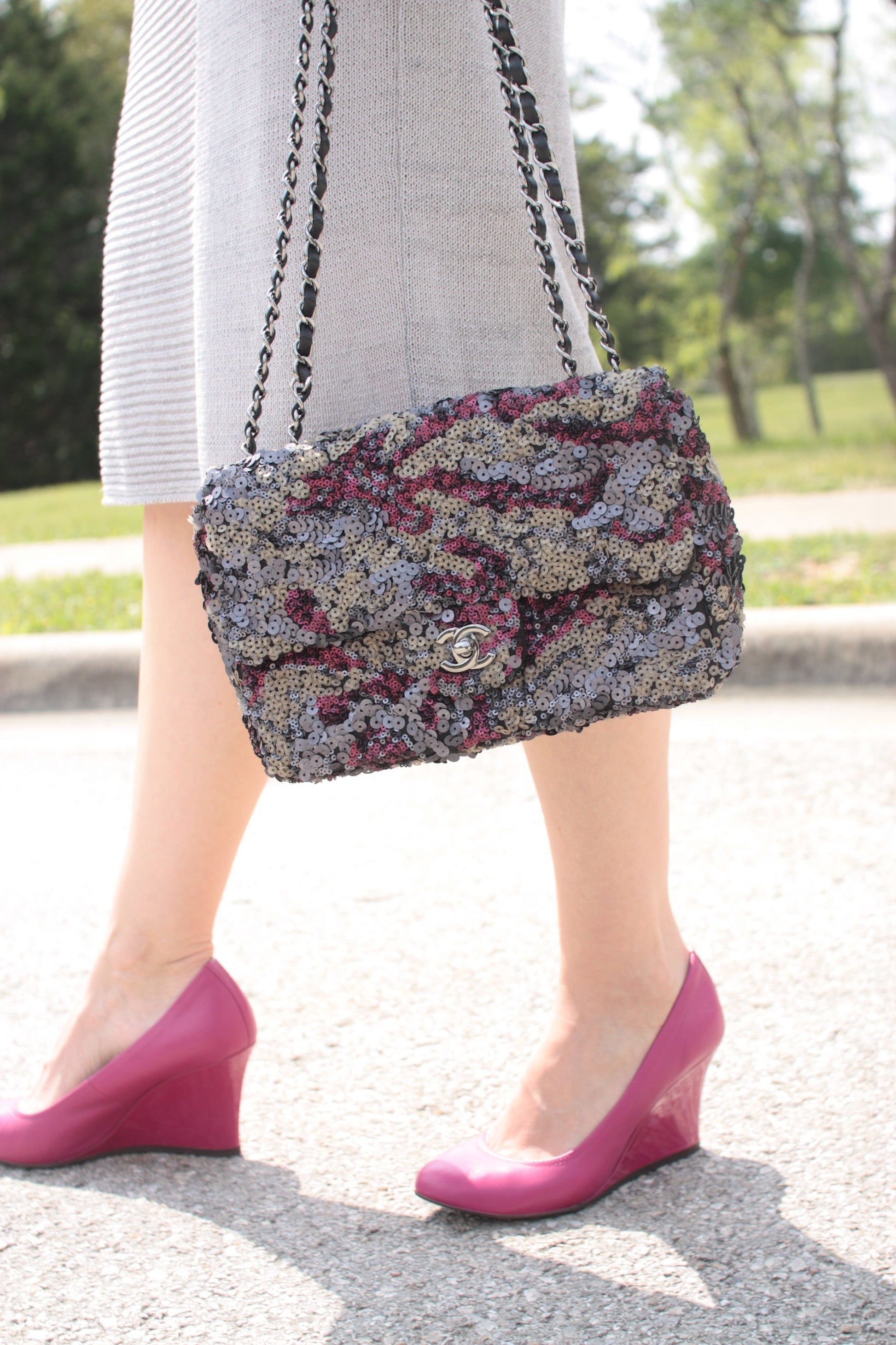 Chanel Sequin Embellished Metallic Pink Medium Flap Bag
