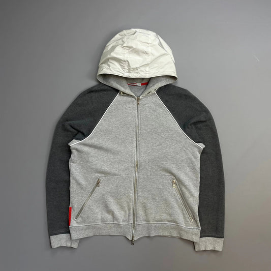 Prada Handbag Sport 00s Grey Panelled Hood -Through Hoodie Nylon Gray Zip