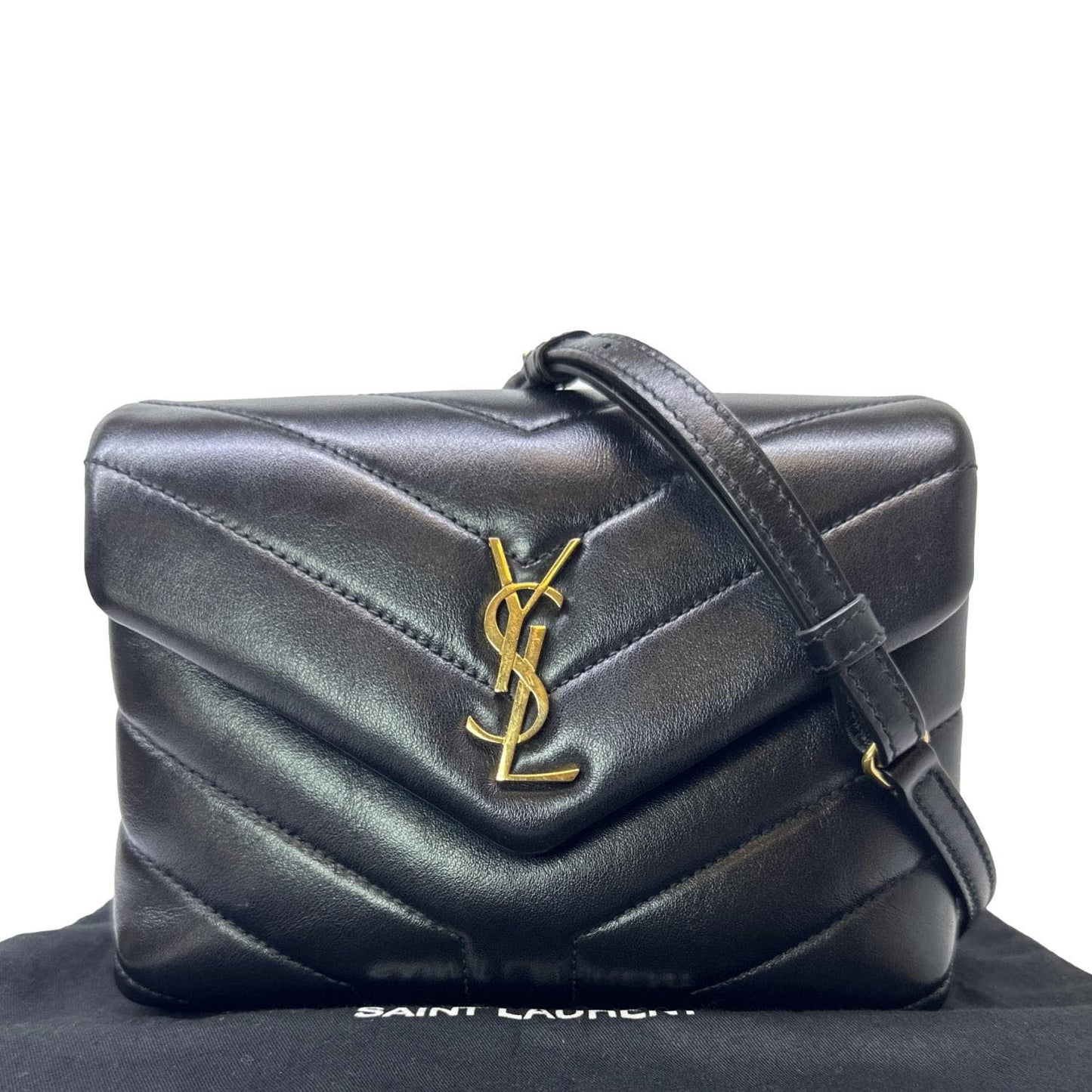 YSL Saint Laurent Yves Loulou Calfskin Crossbody Bag Leather Black Toy Loulou Toy Bag