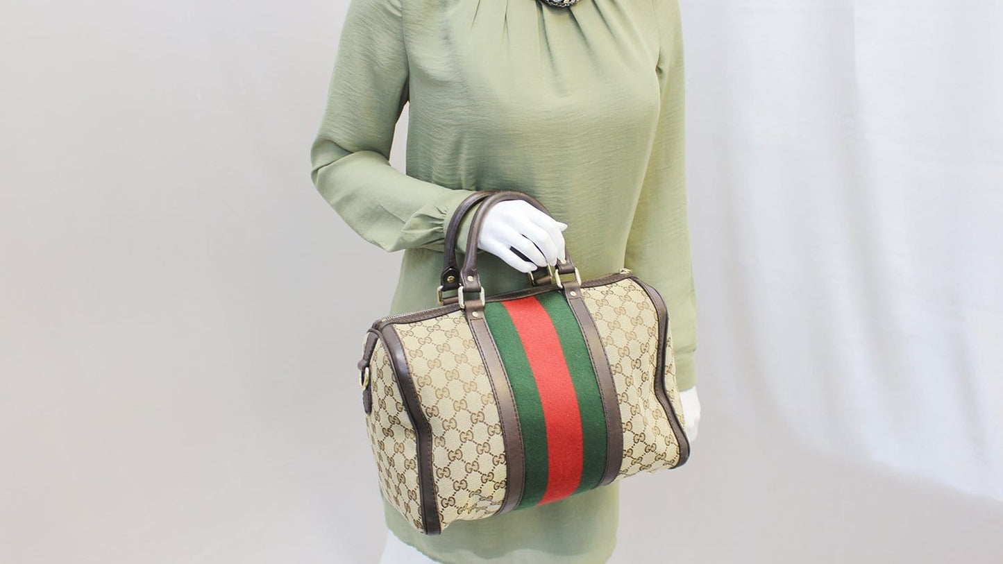 Gucci Web Boston Bag Canvas Monogram Travel Bag