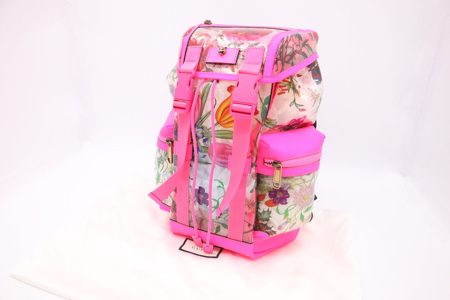 Gucci Backpack Floral PVC Neon Leather Pink