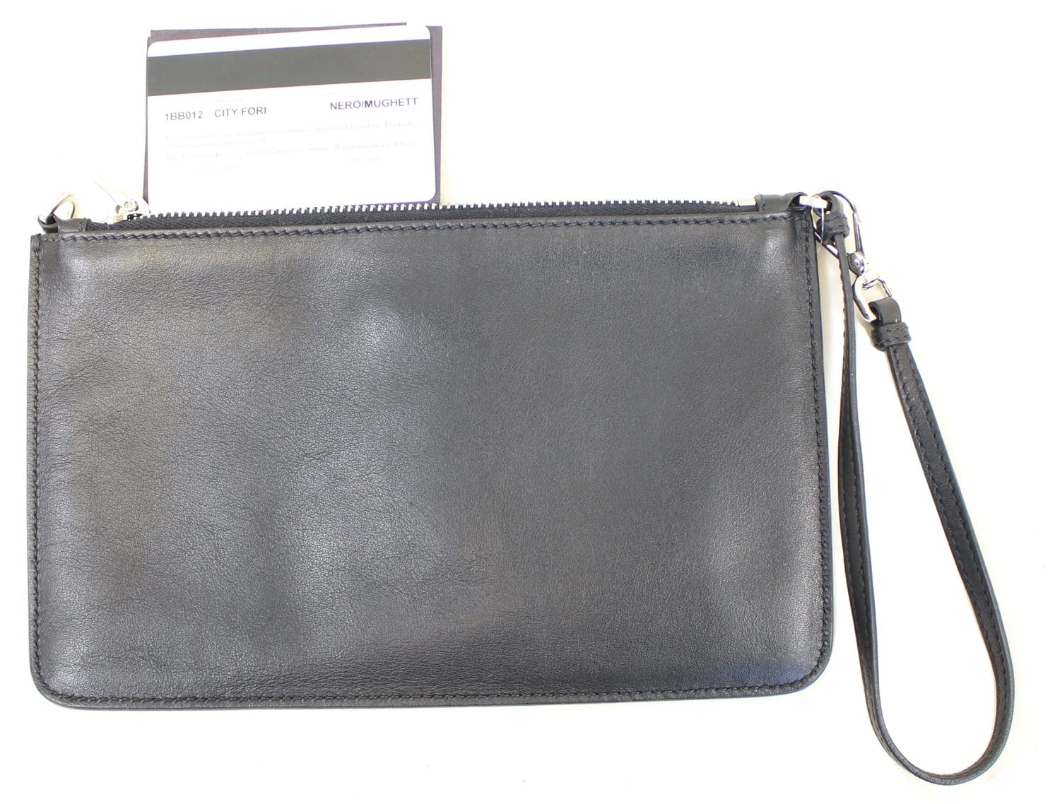 Plaque Wristlet Clutch Bag Leather Black