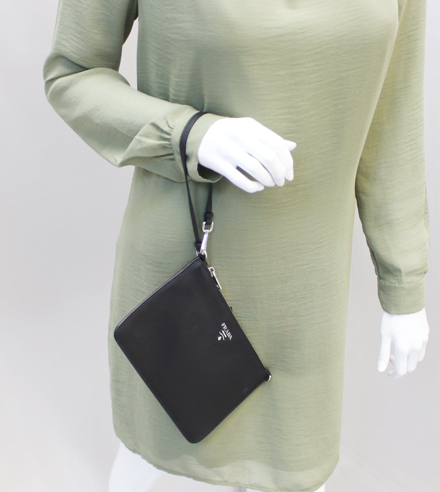 Plaque Wristlet Clutch Bag Leather Black