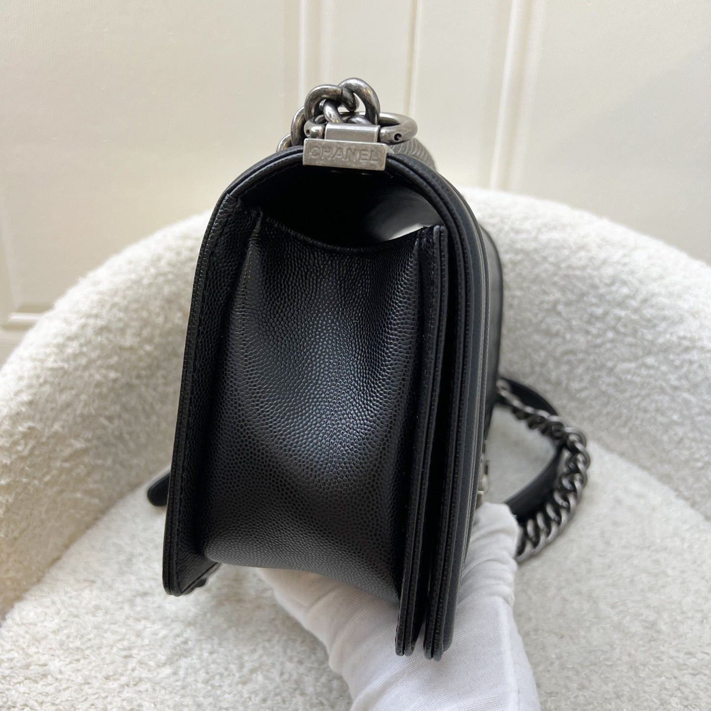 Chanel Medium 25CM Boy Flap in Black Caviar and Rhw ( ) Handbag