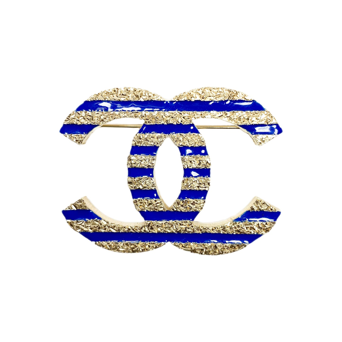 Chanel Blue Gold Striped CC Brooch