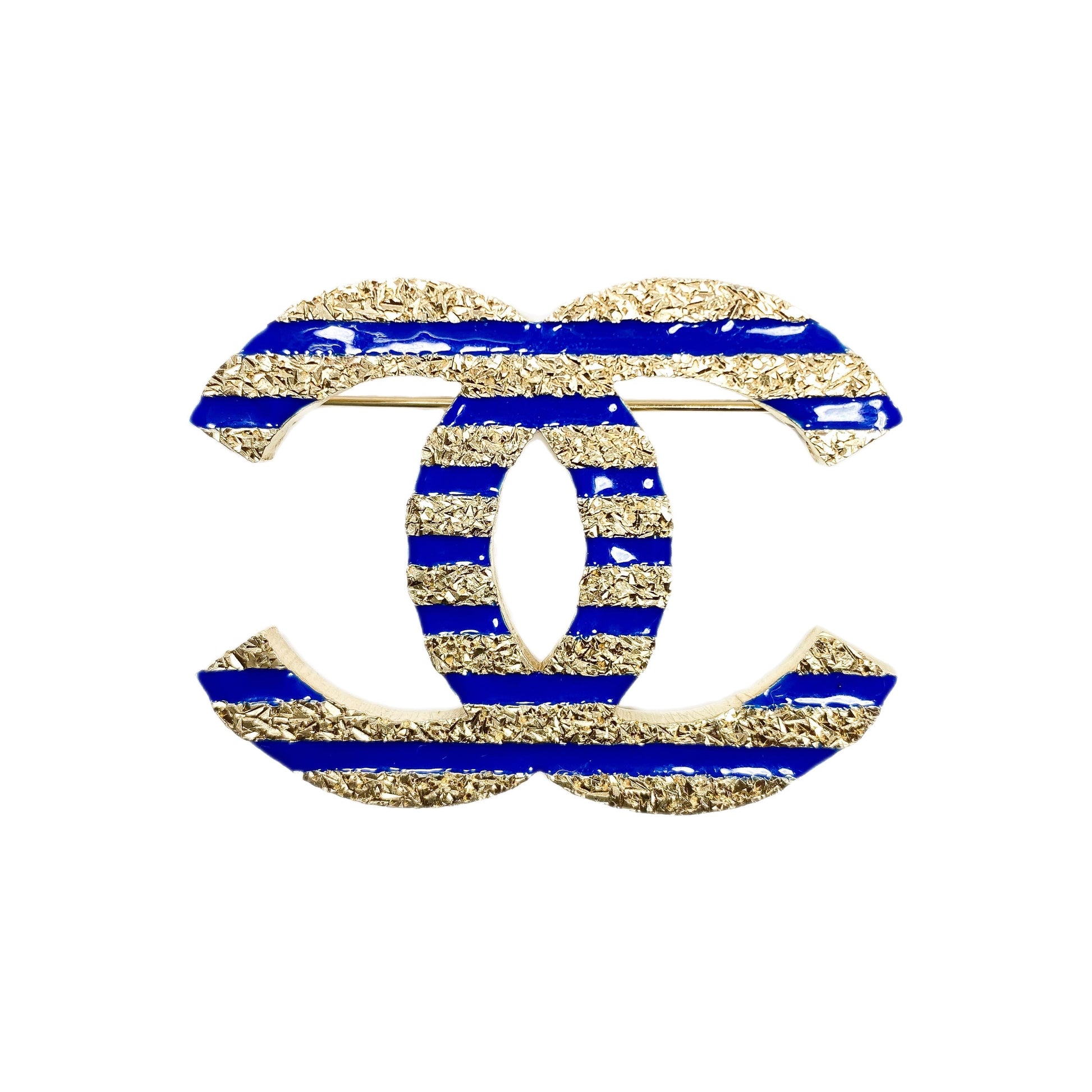 Chanel Blue Gold Striped CC Brooch