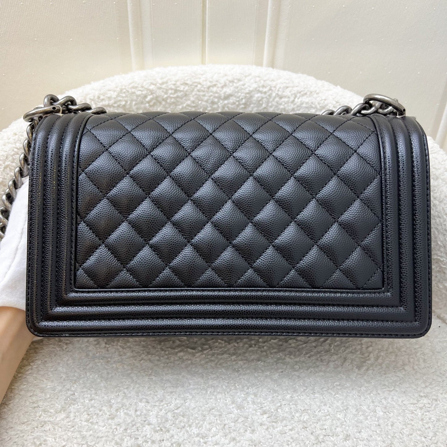 Chanel Medium 25CM Boy Flap in Black Caviar and Rhw ( ) Handbag