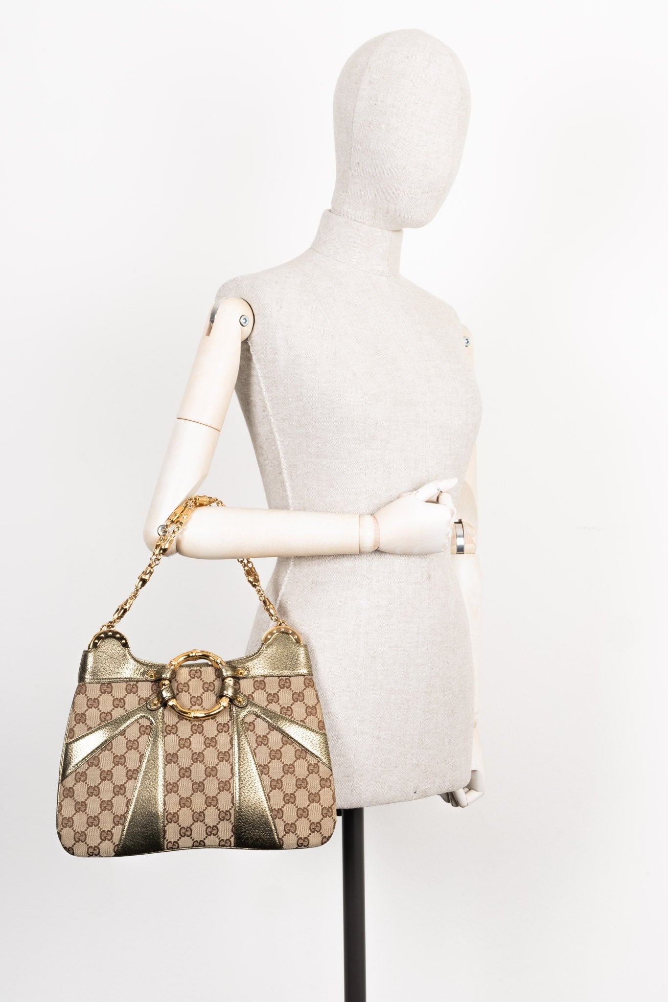 GUCCI Bamboo Chain Shoulder Bag GG Canvas