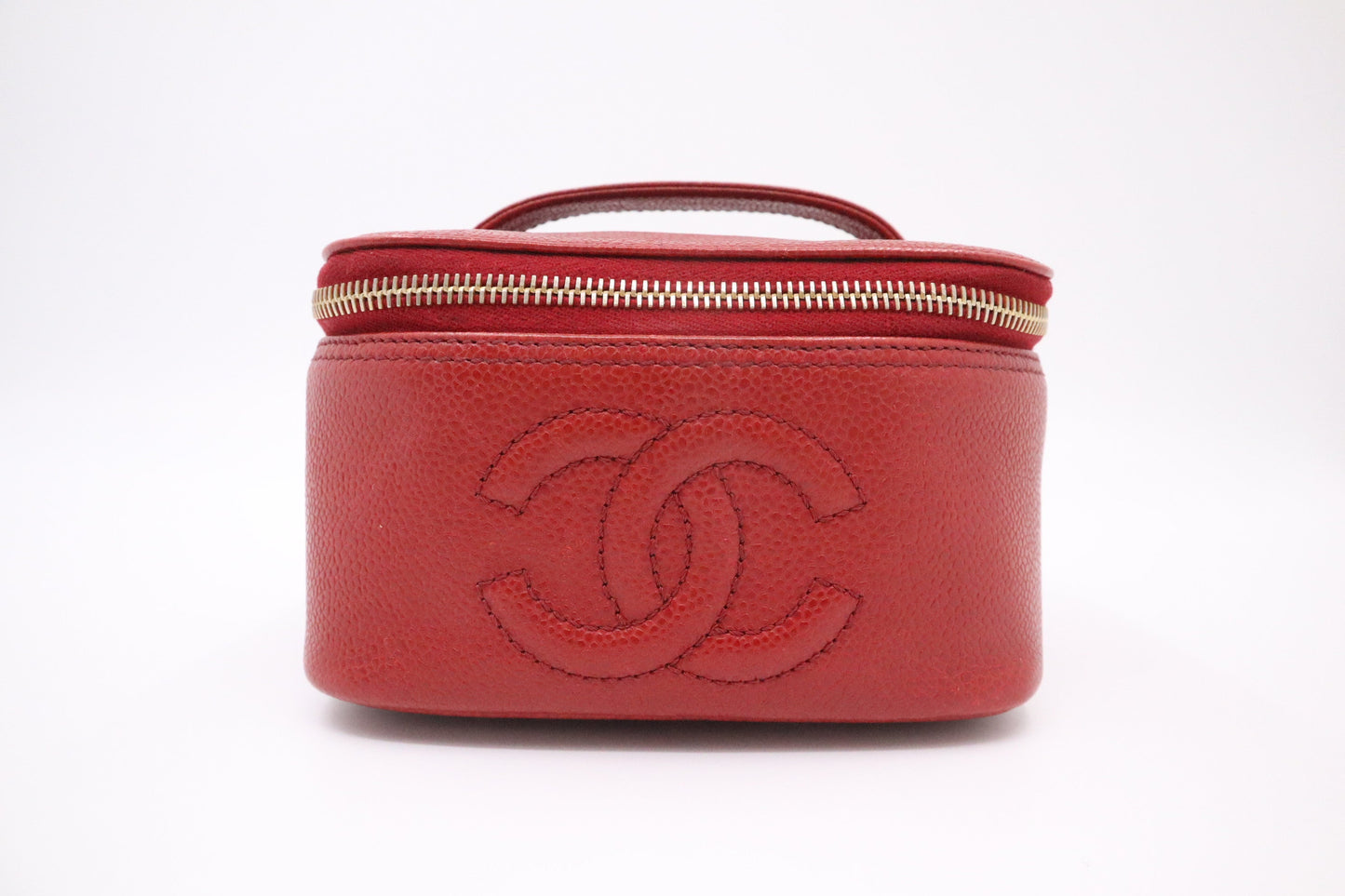 Chanel Vanity Caviar Red Leather Handbag