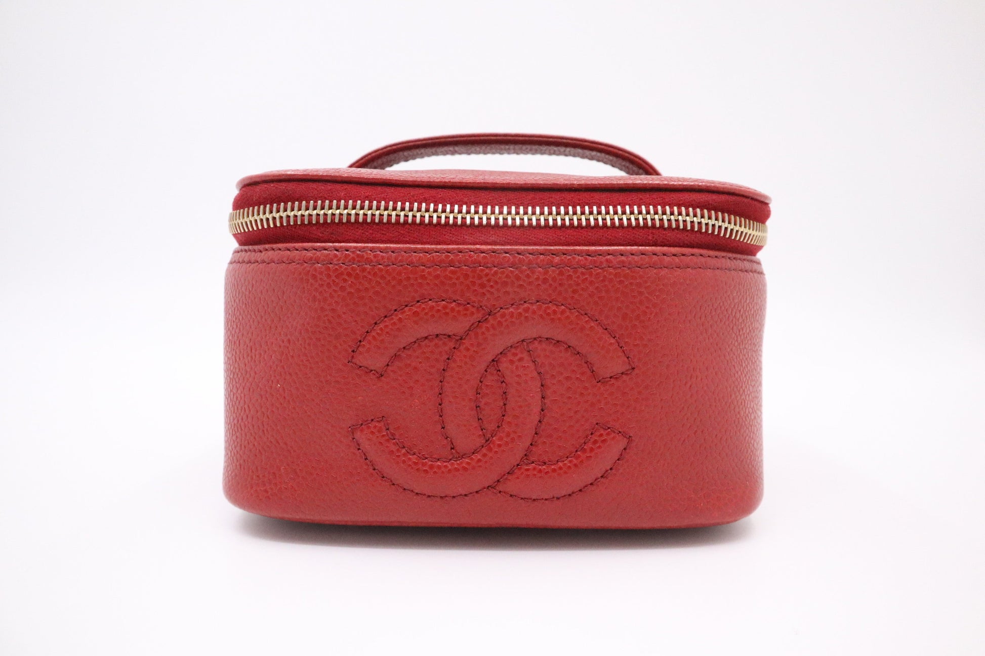 Chanel Vanity Caviar Red Leather Handbag