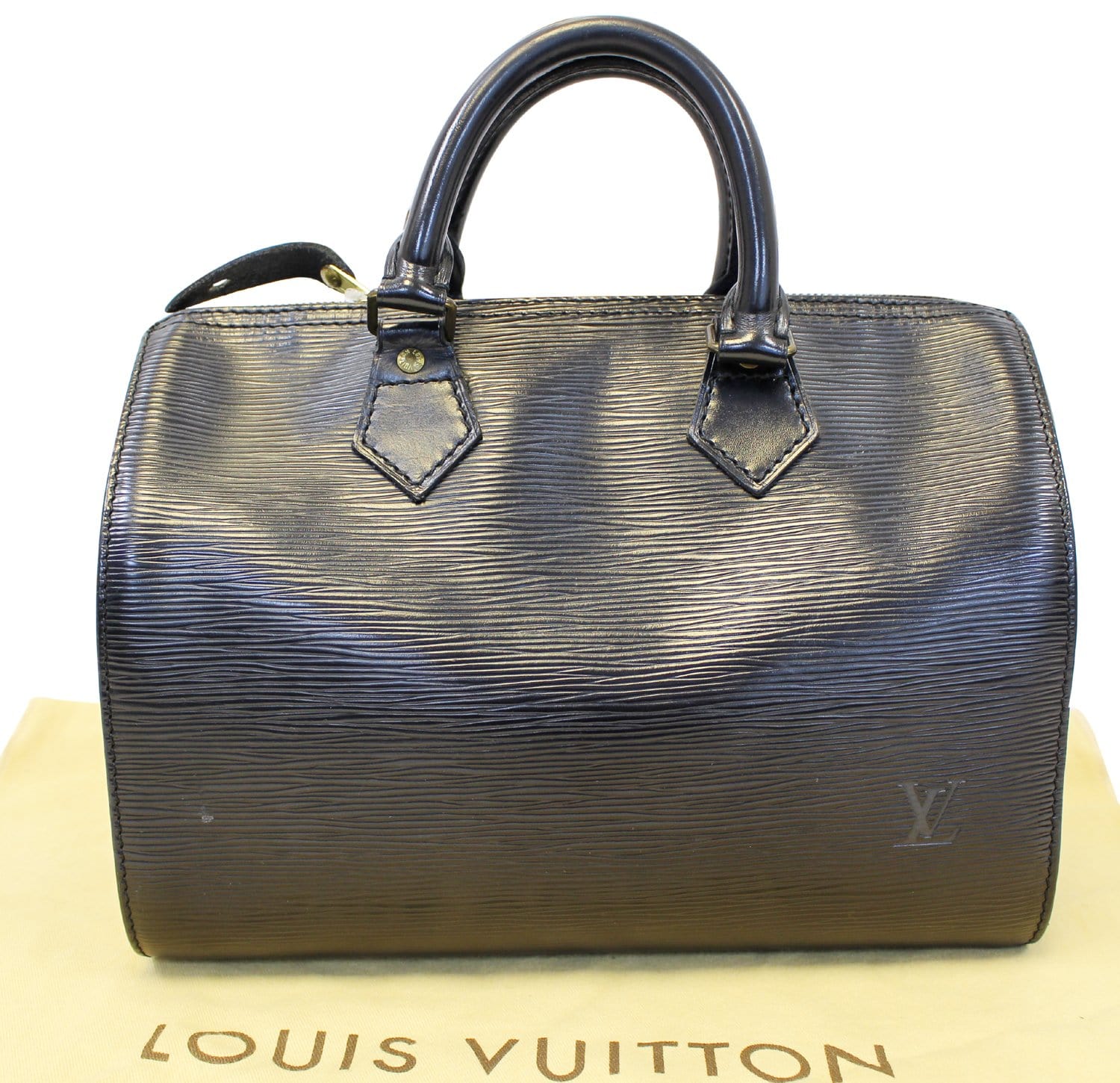 Louis Epi Speedy Satchel Handbag Leather Black Travel Bag