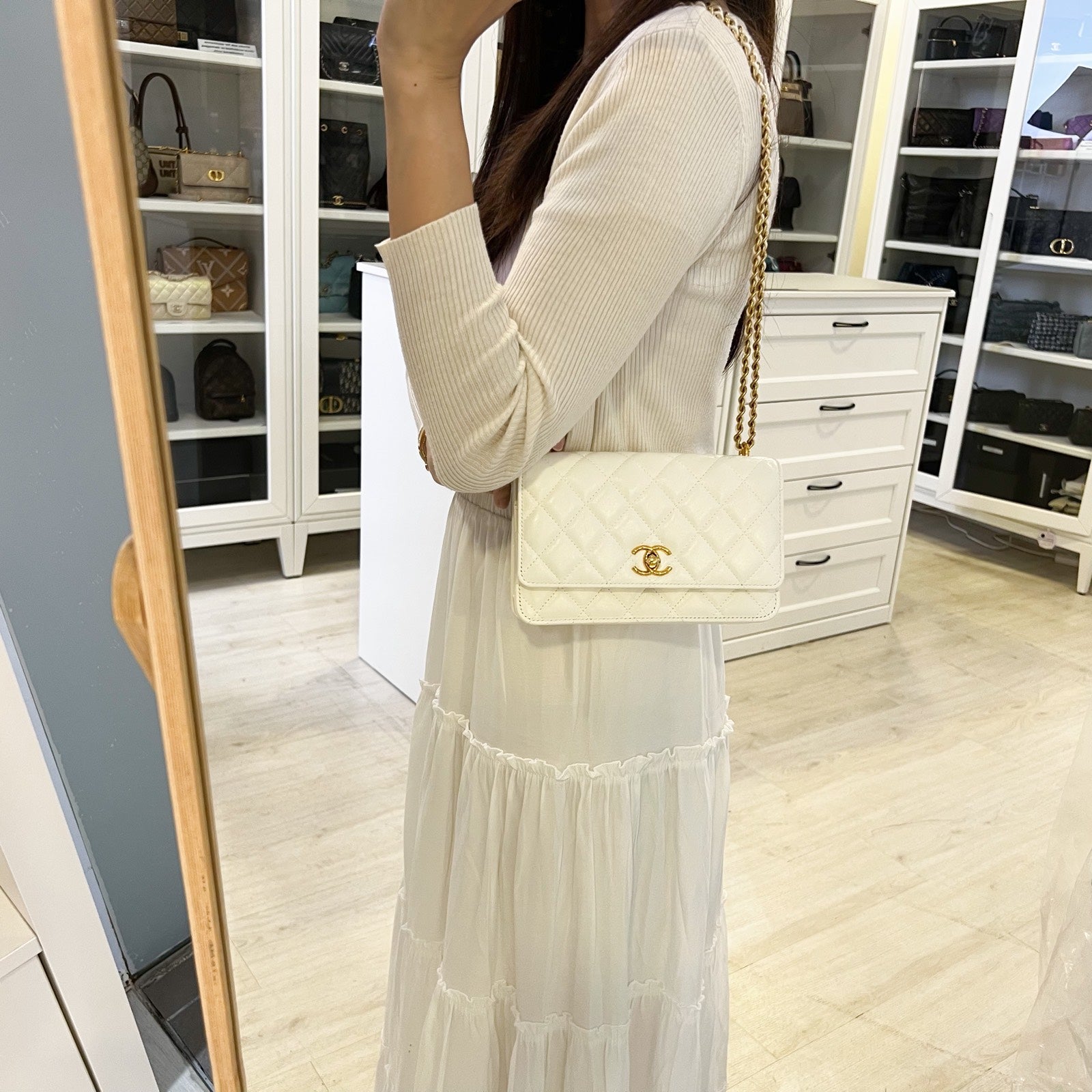 Chanel Seasonal Wallet on Chain WOC in White Lambskin and Ghw ( ) Handbag