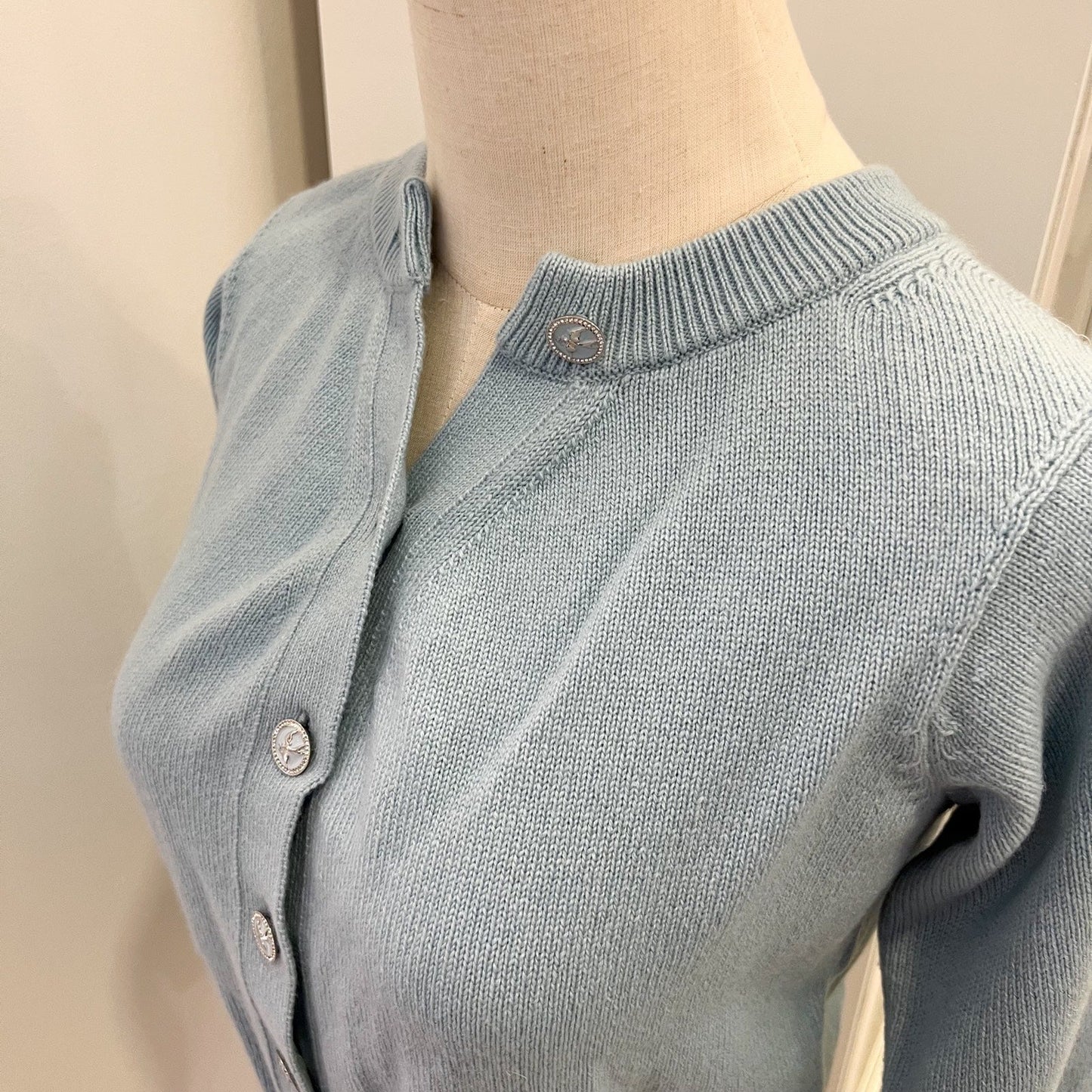 Chanel 25S Knitted Cardigan In Baby Blue 100% Cashmere ( ) Bag