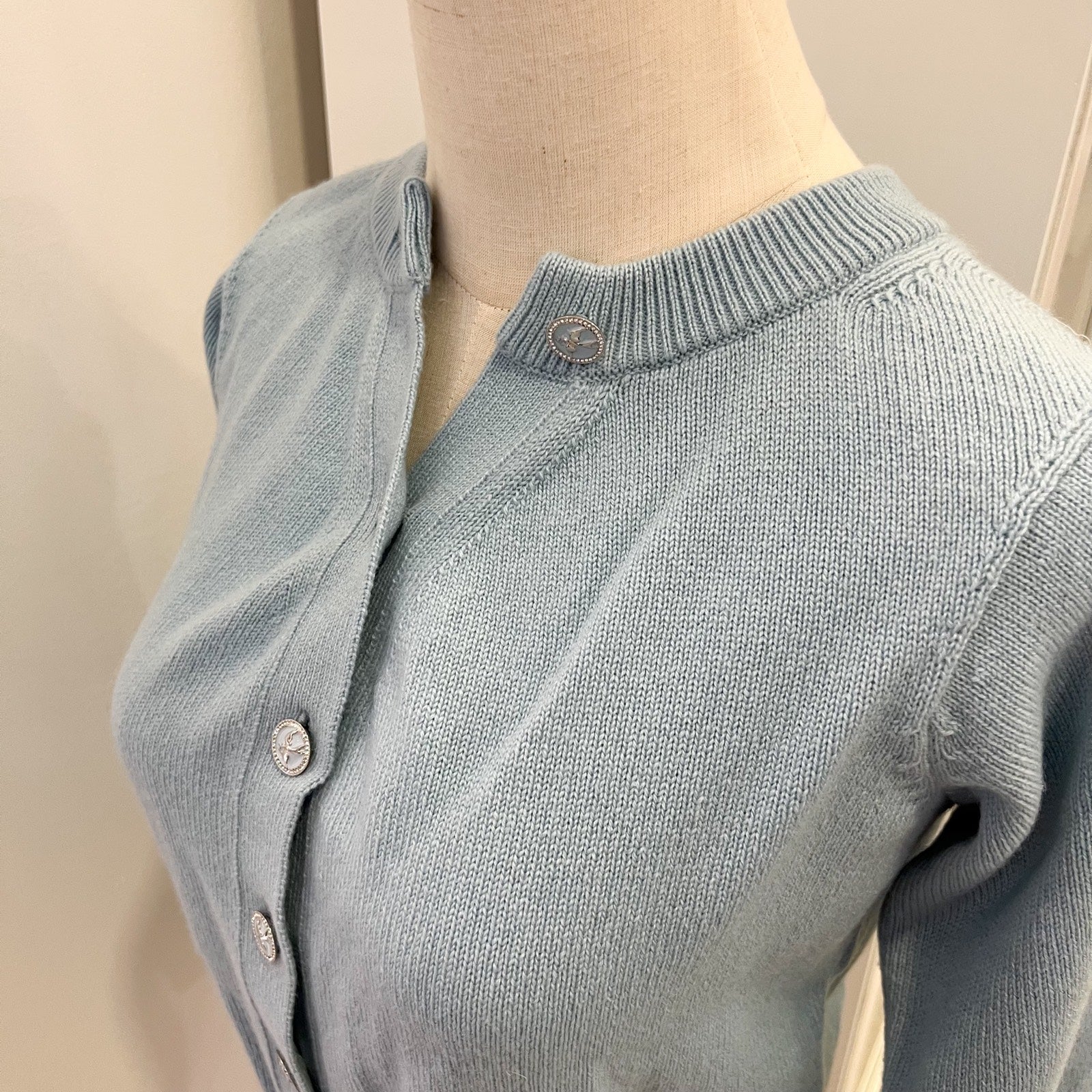 Chanel 25S Knitted Cardigan In Baby Blue 100% Cashmere ( ) Bag