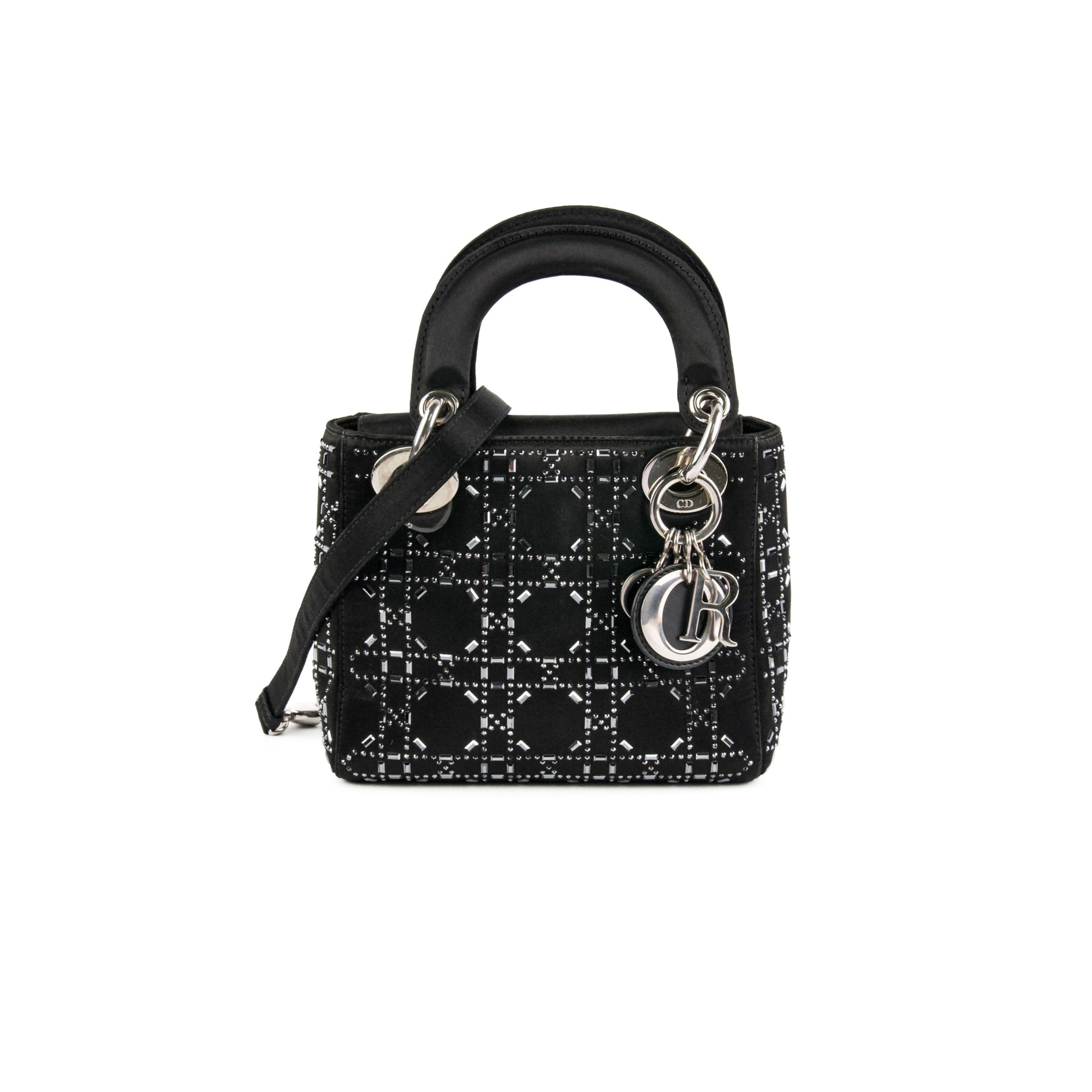 Dior Christian Lady Strass Bag Satin Black Mini Crossbody Bag