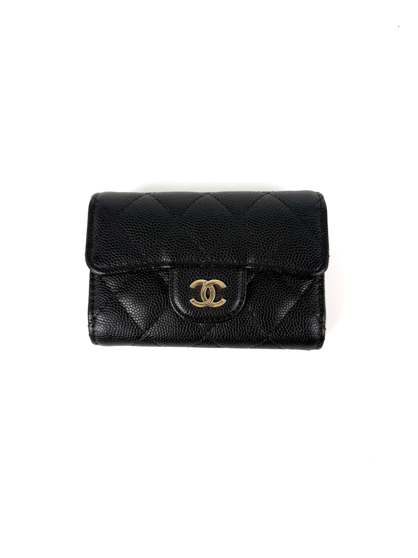 CHANEL Black 4 O-Key CC Quilted Caviar Leather Flap Holder Pouch