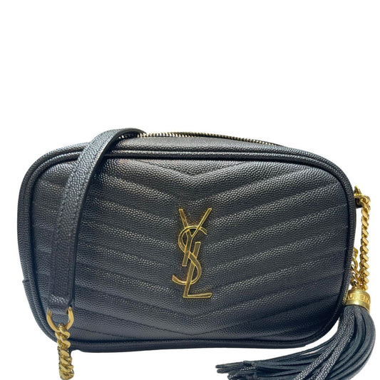 YSL Saint Laurent Yves Lou Chevron Camera Bag Leather Black Travel Bag