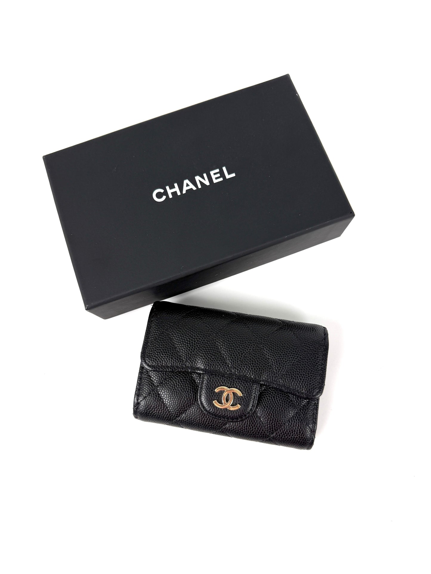 Chanel Black 4 O Key CC Quilted Caviar Leather Flap Holder Pouch Handbag