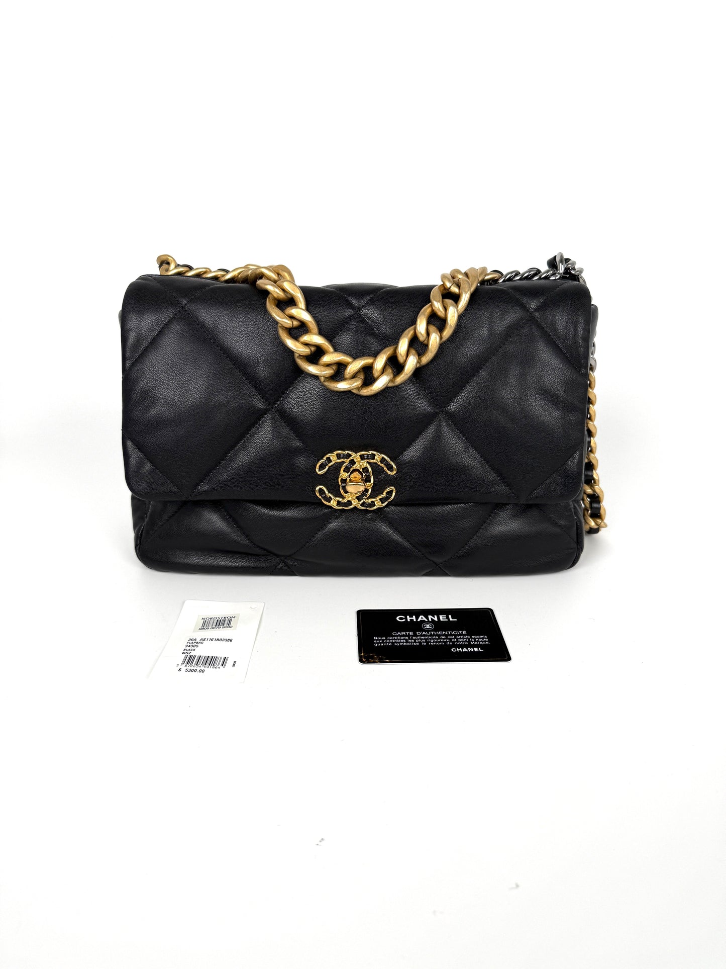 Chanel 19 Large Black Quilted Gold Hardware Flap Bag