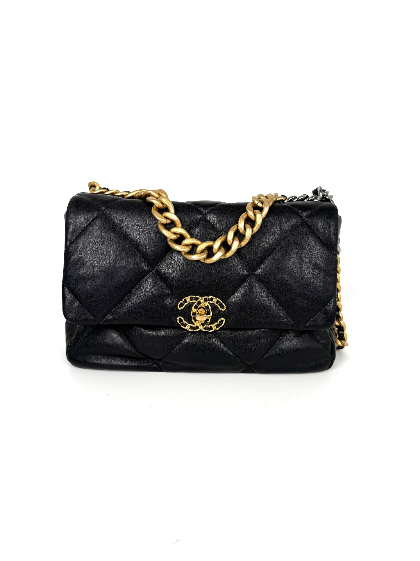 Chanel 19 Large Black Quilted Gold Hardware Flap Bag