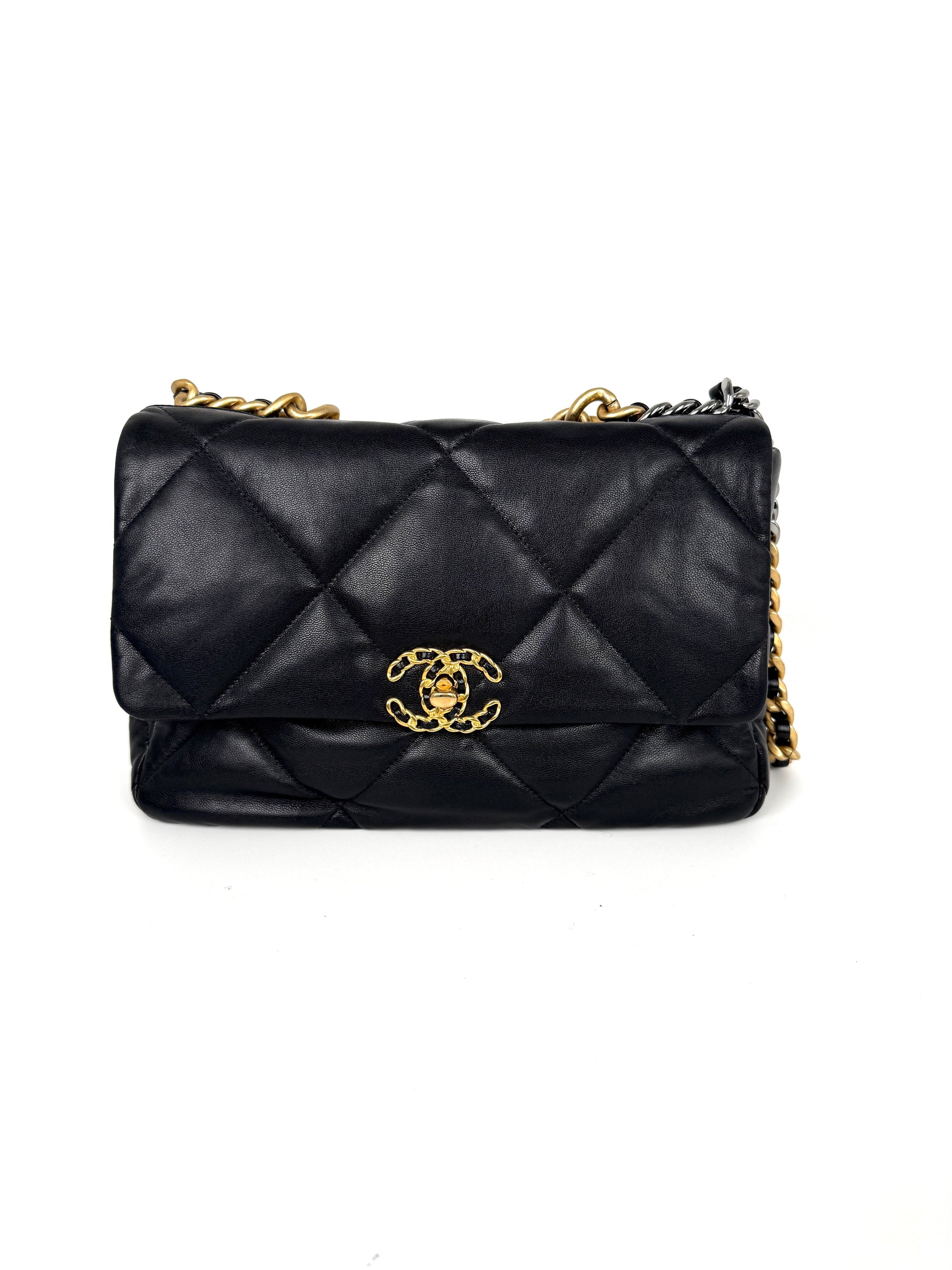 Chanel 19 Large Black Quilted Gold Hardware Flap Bag