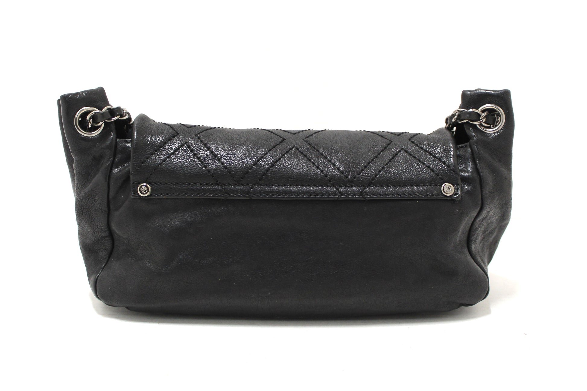 Chanel Black Diamond Stitch Accordion Flap Shoulder Bag