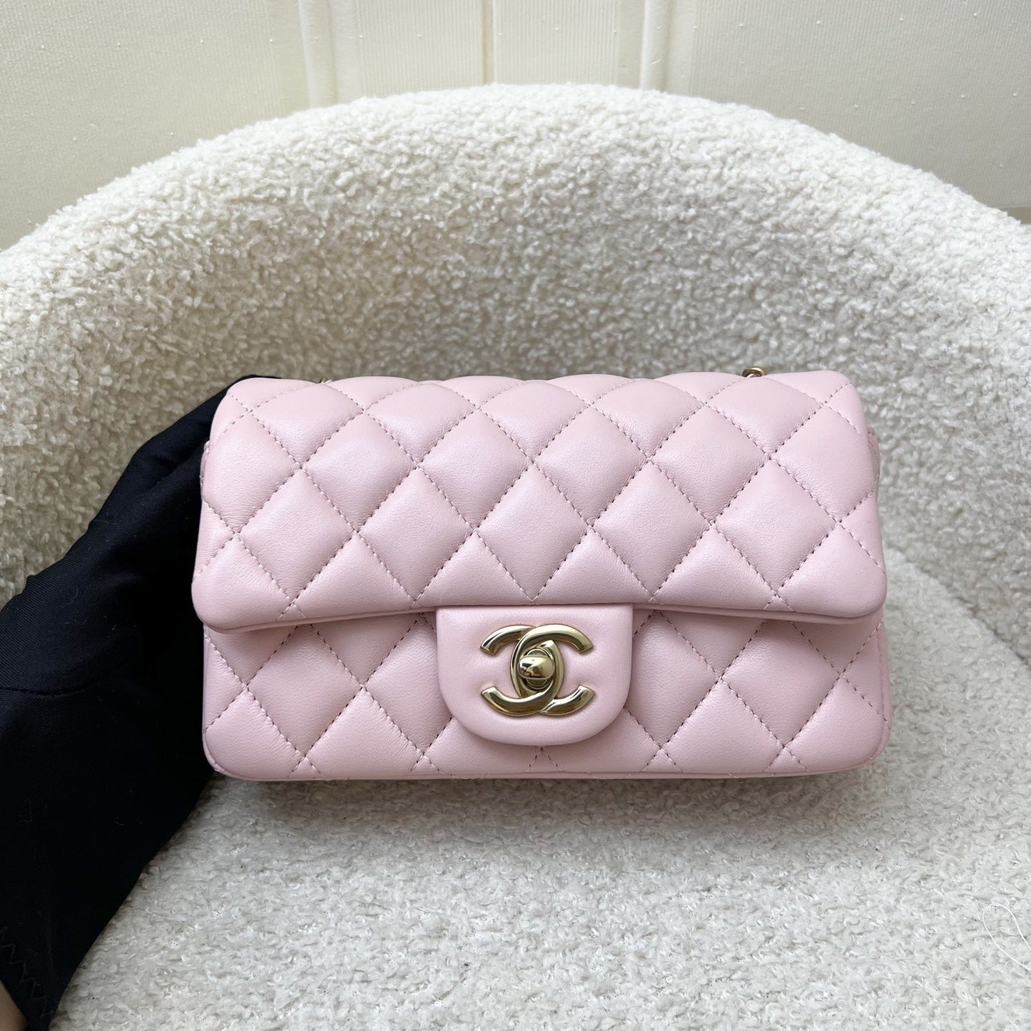 Chanel [local Full Set] 24K Extra Mini Rectangular Flap in Sakura Pink Lambskin and Ghw ( ) Handbag