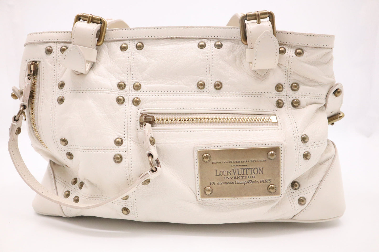 Louis Vuitton Sac Riveting White Leather Handbag