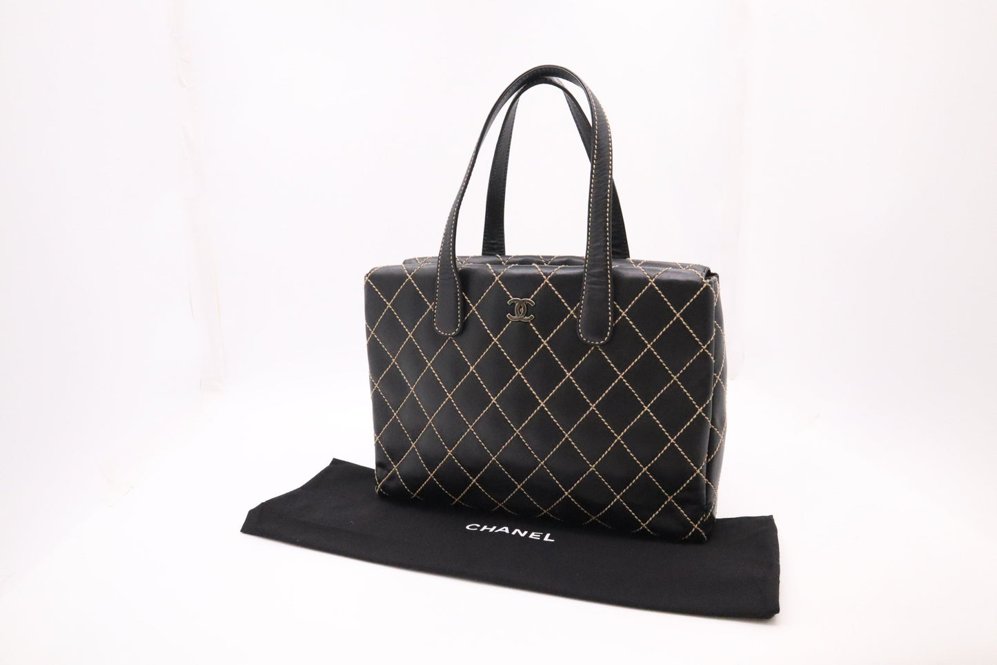 Chanel Surpique Black Leather Tote Bag