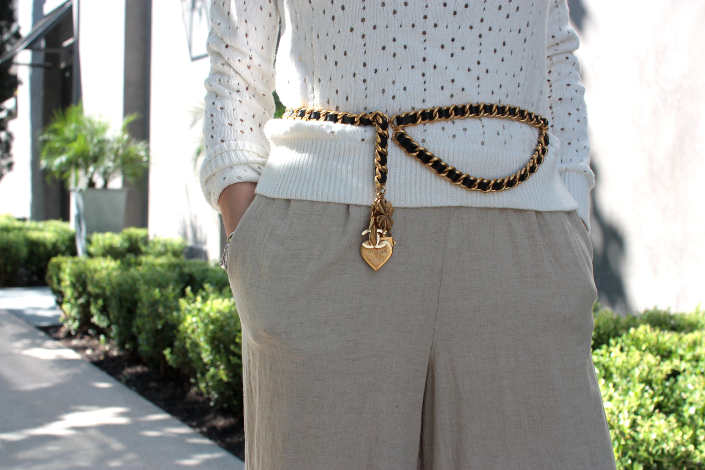 Chanel Leather Chain Link Gold Logo Charm Belt
