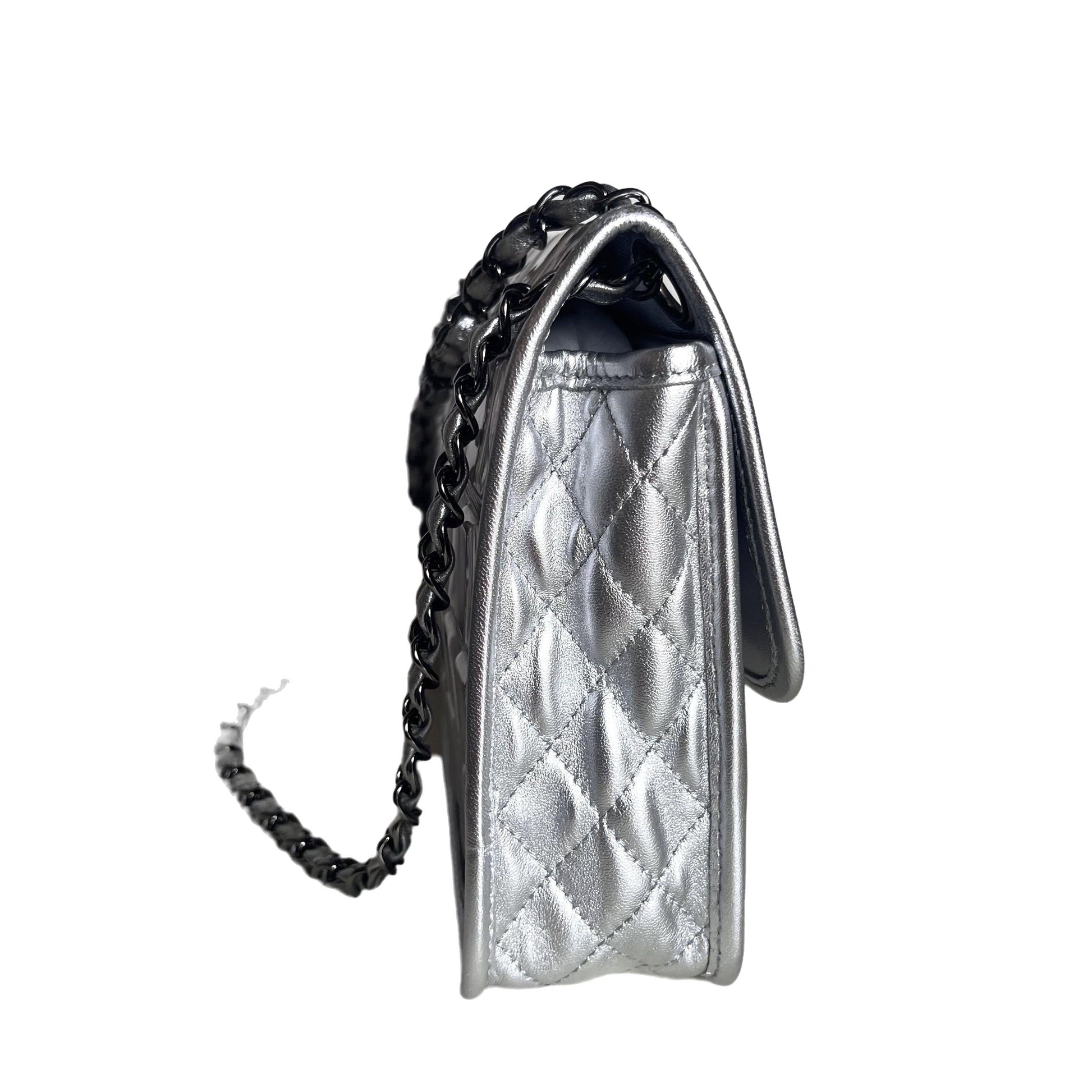 Chanel Ice Cube Chocolate Bar Classic Flap Silver Leather Handbag