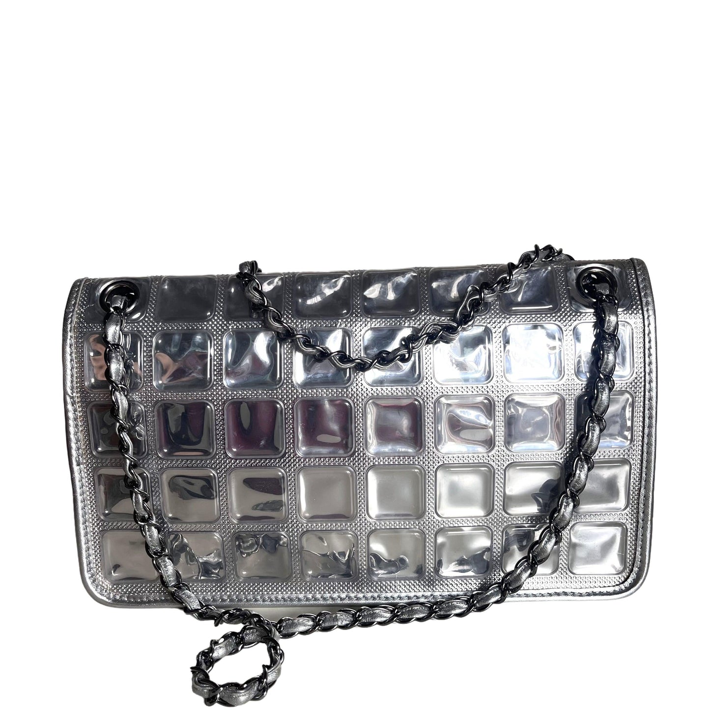 Chanel Ice Cube Chocolate Bar Classic Flap Silver Leather Handbag