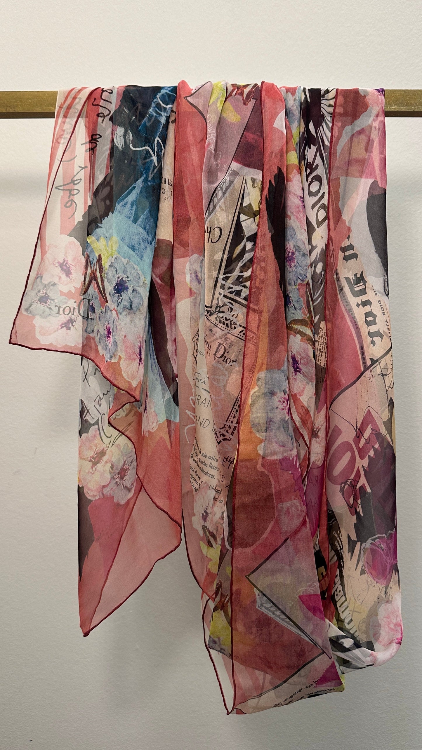 Dior Newspaper Scarf Organza Multicolor