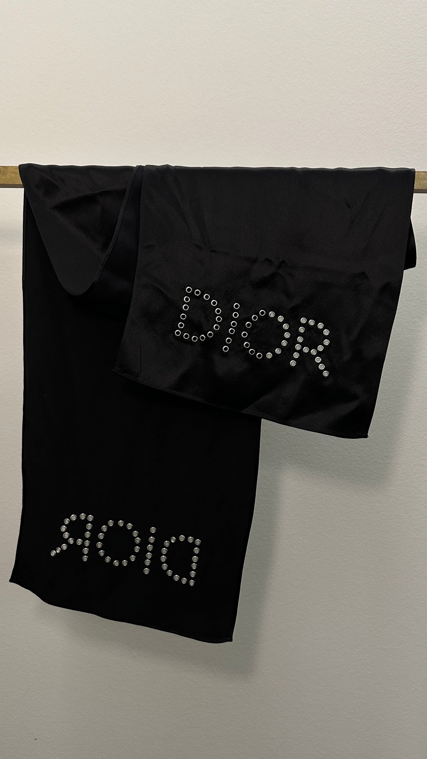 Dior Studded Scarf Satin Black Logo