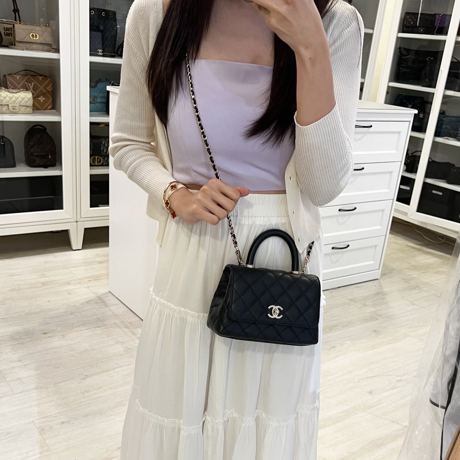 Chanel Mini 19CM Coco Handle Flap in Black Caviar and Lghw ( ) Handbag