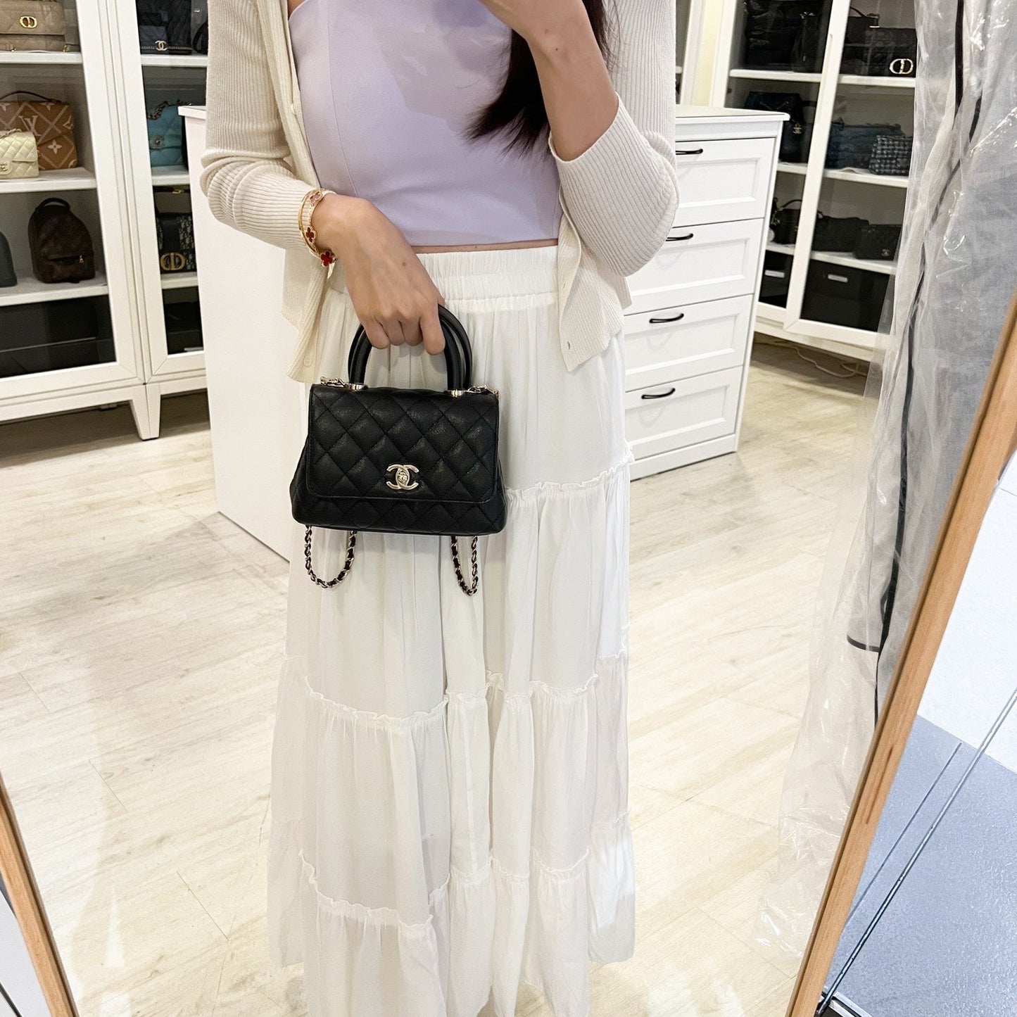 Chanel Mini 19cm Coco Handle Flap in Black Caviar and LGHW (Model: AS2215)